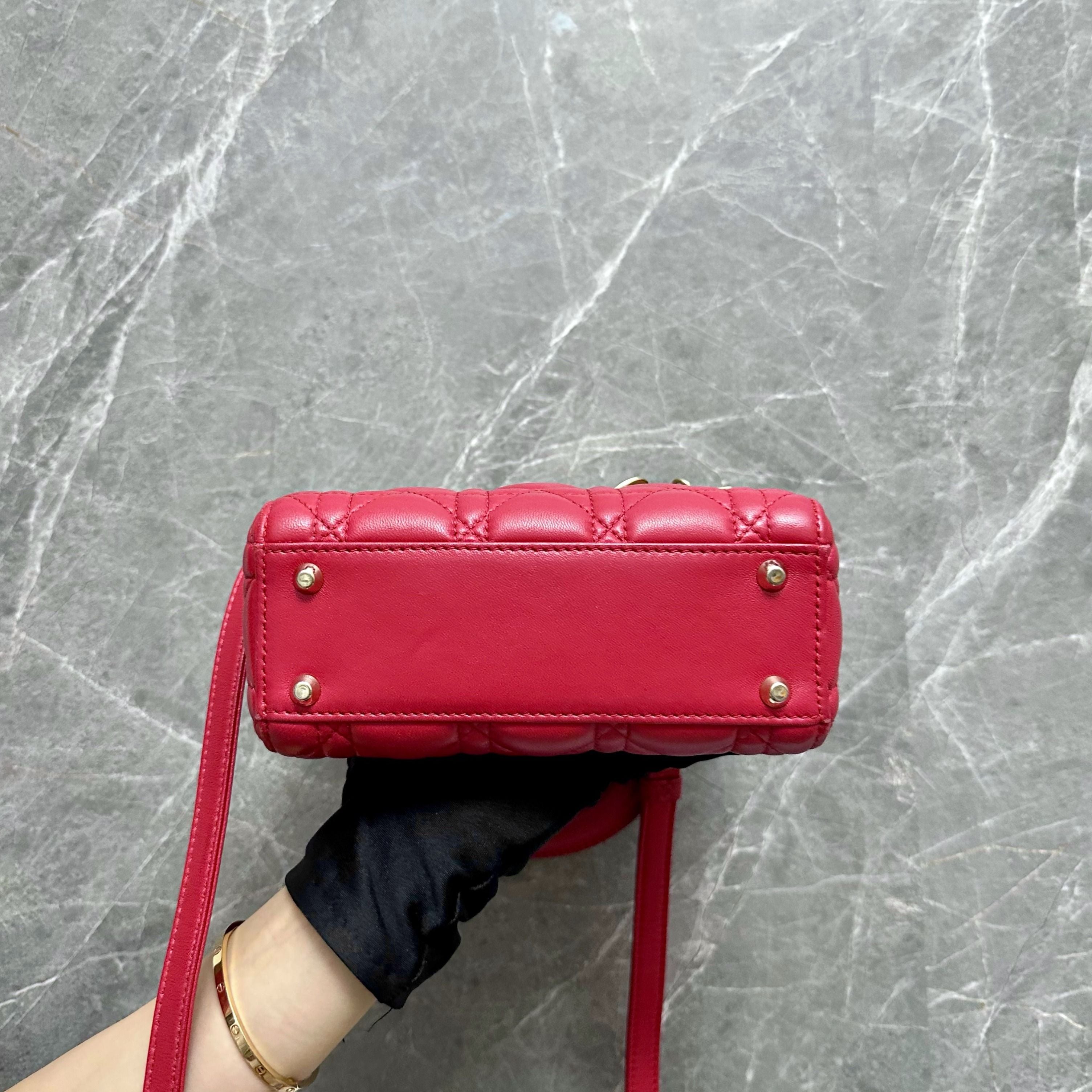 *Adjustable Strap* Dior lady Mini Red Lambskin GHW - Luxury Evermore