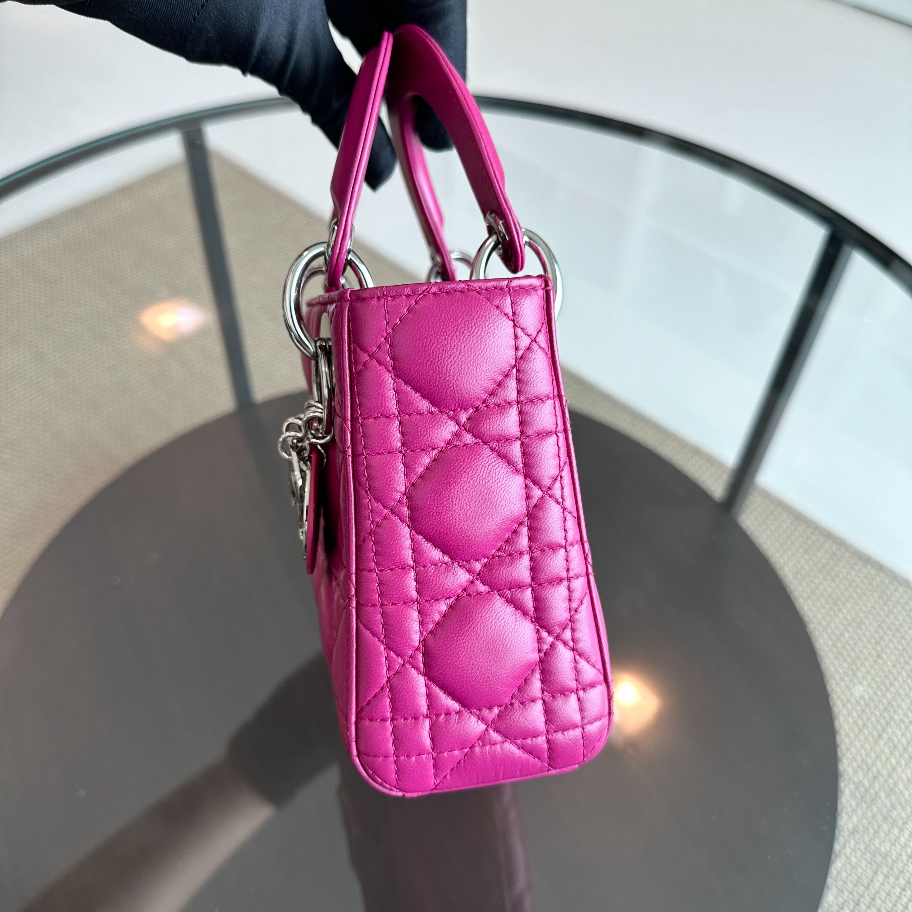 *Adjustable strap* Dior Lady Mini Lambskin Flap Cannage Purple SHW