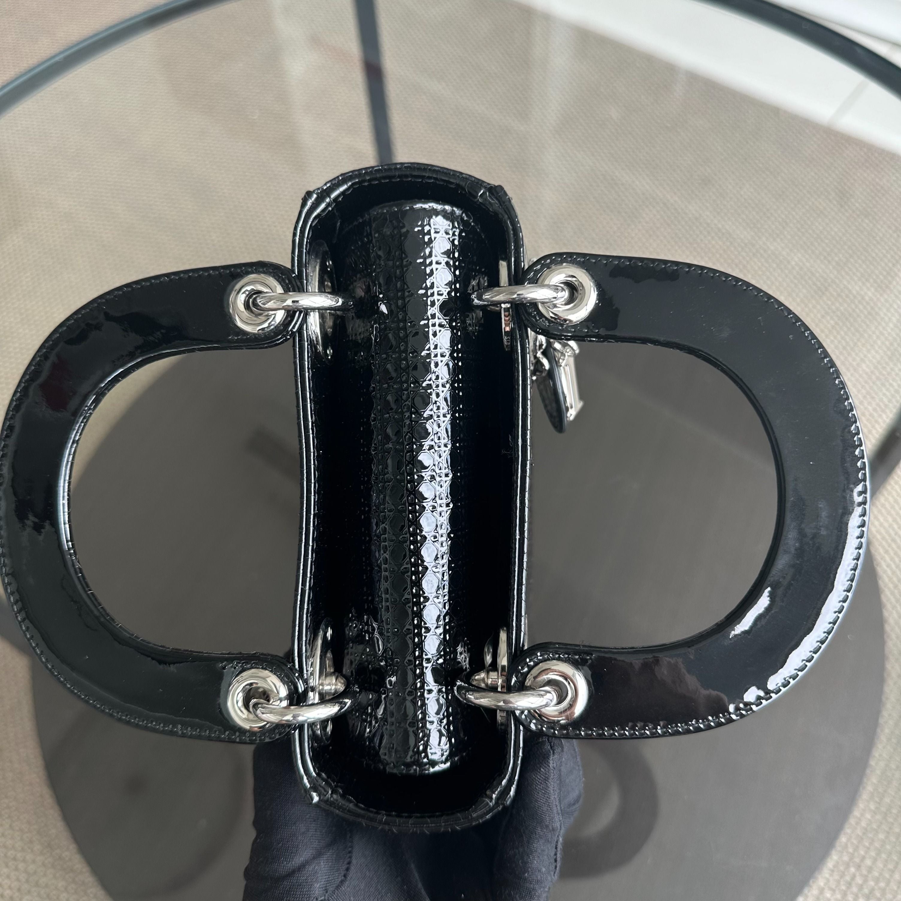 *Adjustable strap* Dior Lady Mini Micro-Cannage Glazed Calfskin Leather Black SHW