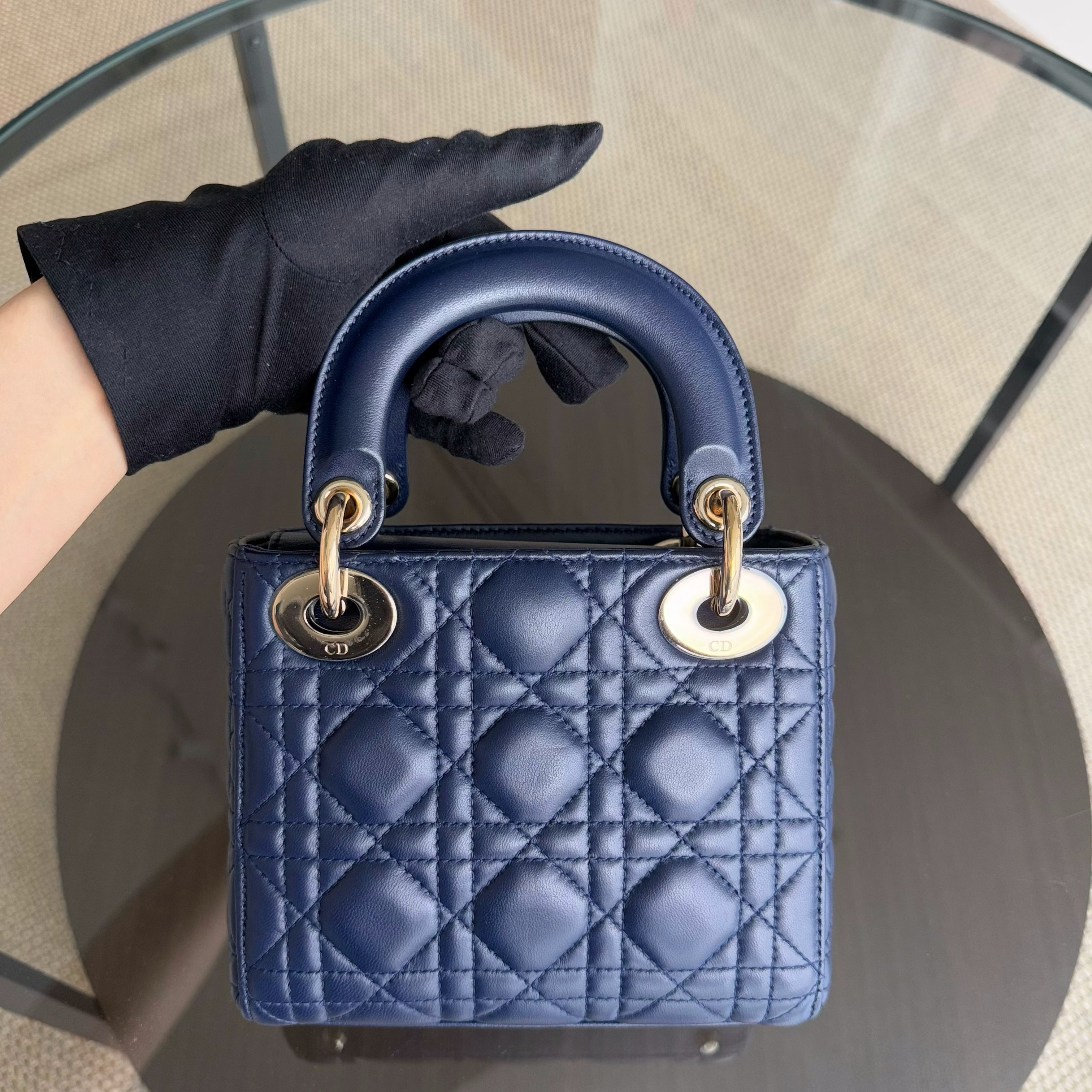 Dior Lady Mini - Cannage Lambskin Dark Navy Blue Gold Hardware