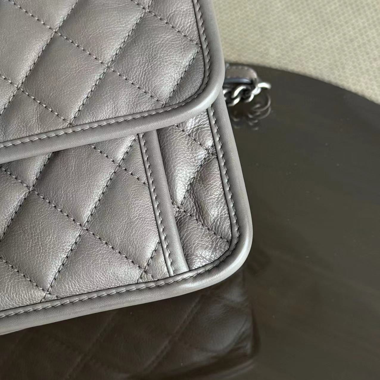 Chanel Flap French Riviera - Calfskin 28CM Grey Quilted Gray Ruthenium Palladium Silver Hardware Series 20