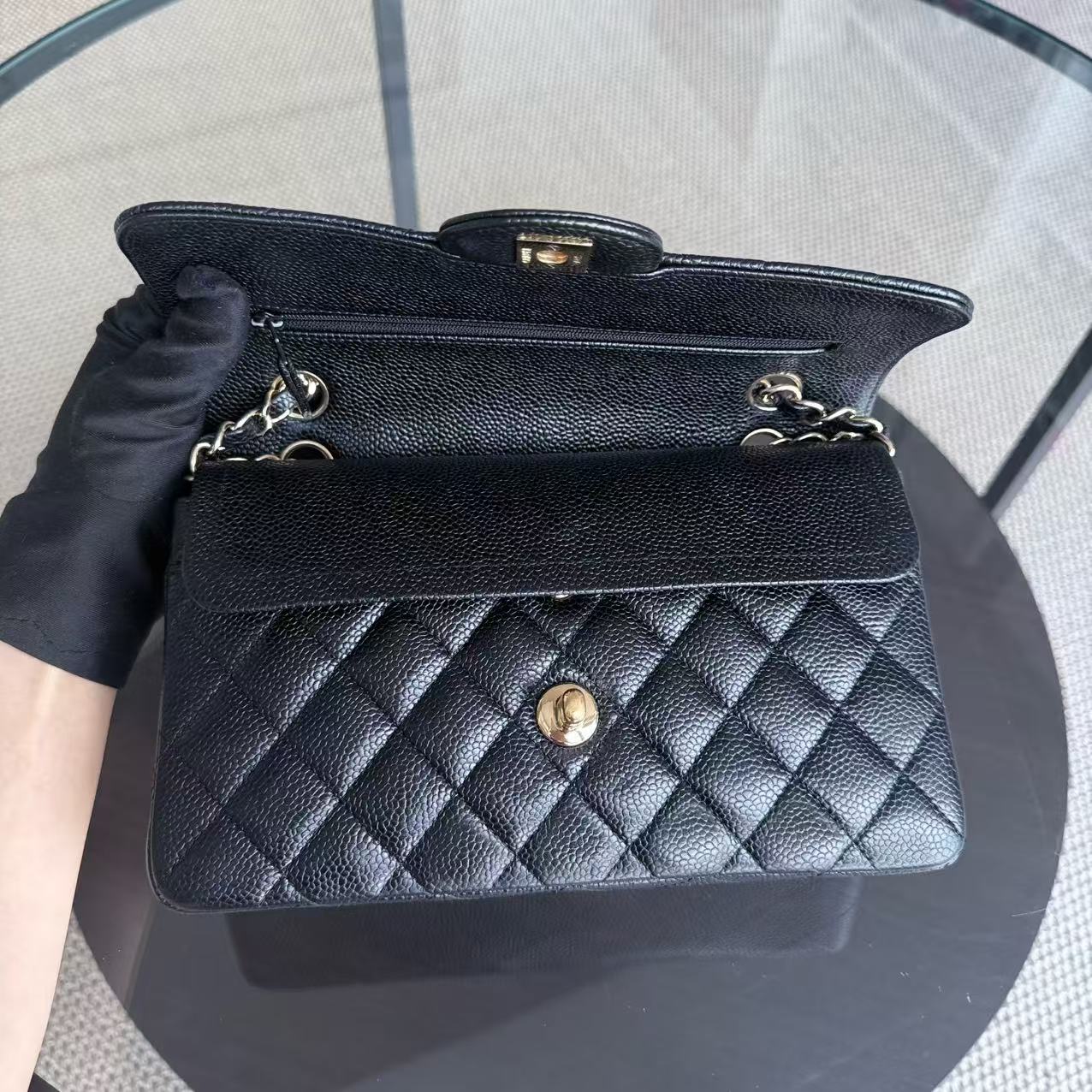 Chanel Classic Flap Small - Caviar 23CM Quilted Black 24K Gold Hardware Series 12