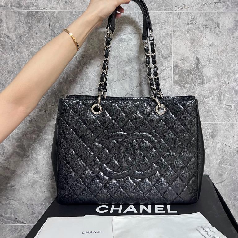 Authentic Chanel Black Grand Shopping Tote GST with Silver Hardware Caviar - Luxury Evermore