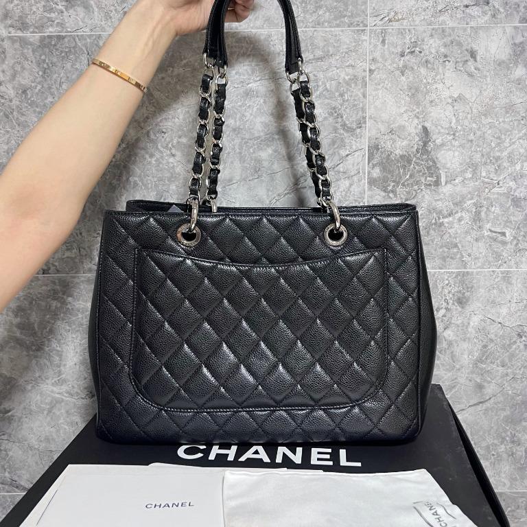 Authentic Chanel Black Grand Shopping Tote GST with Silver Hardware Caviar - Luxury Evermore