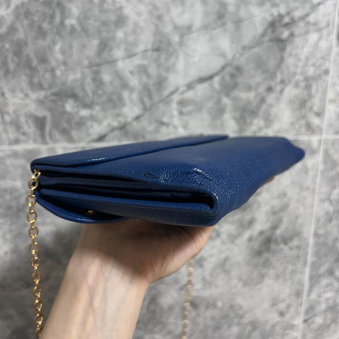 Authentic Miu Miu Wallet On Chain WOC Blue Calfskin Leather - Luxury Evermore