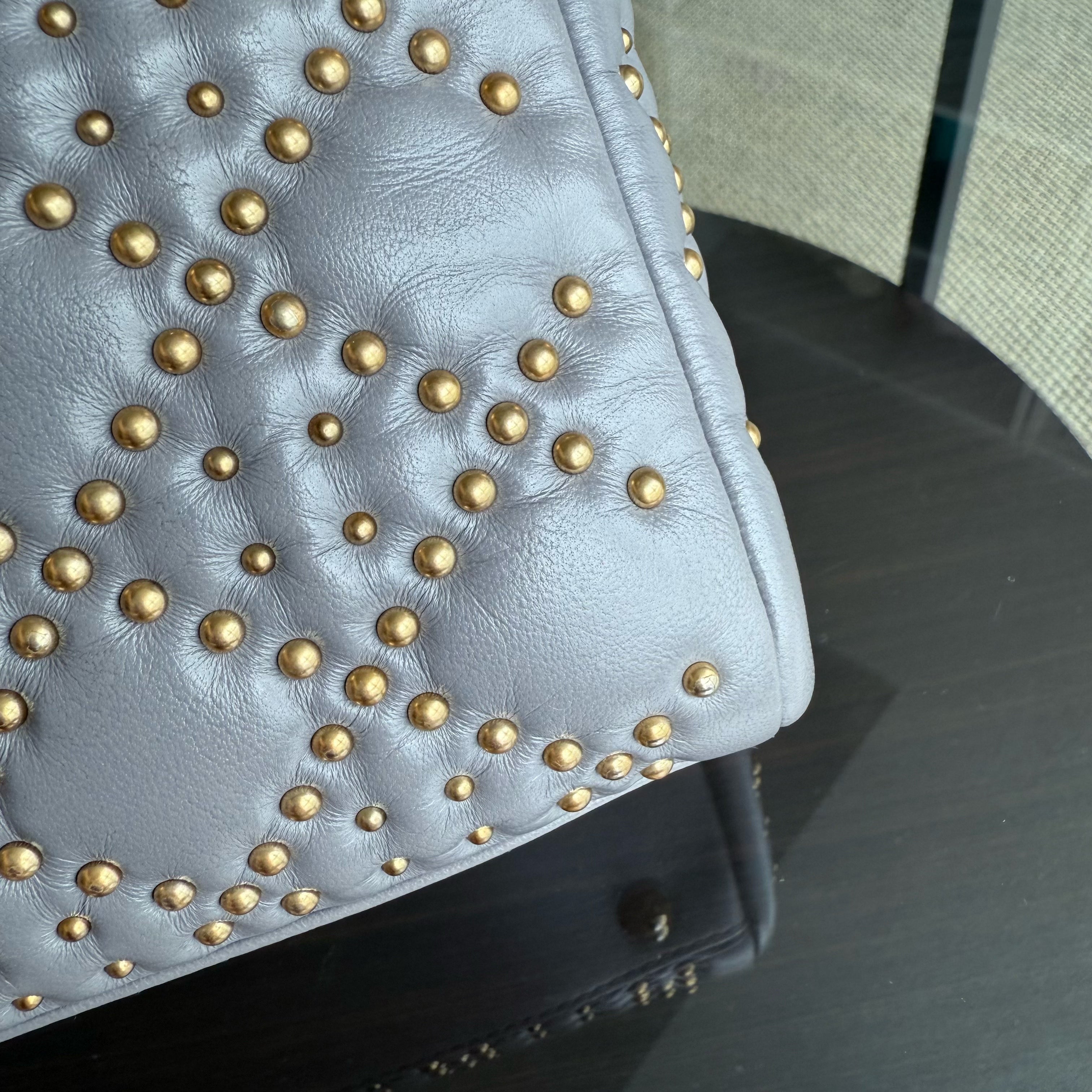 Dior Lady Small - Studded Lambskin Cannage Grey Gray Gold Hardware