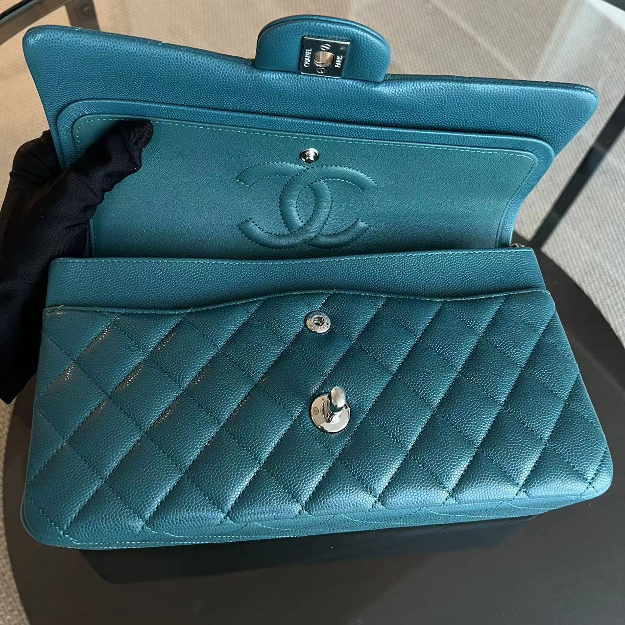 *Unused* Chanel Classic Flap Medium - Caviar Quilted Calfskin Green Blue SHW No 26