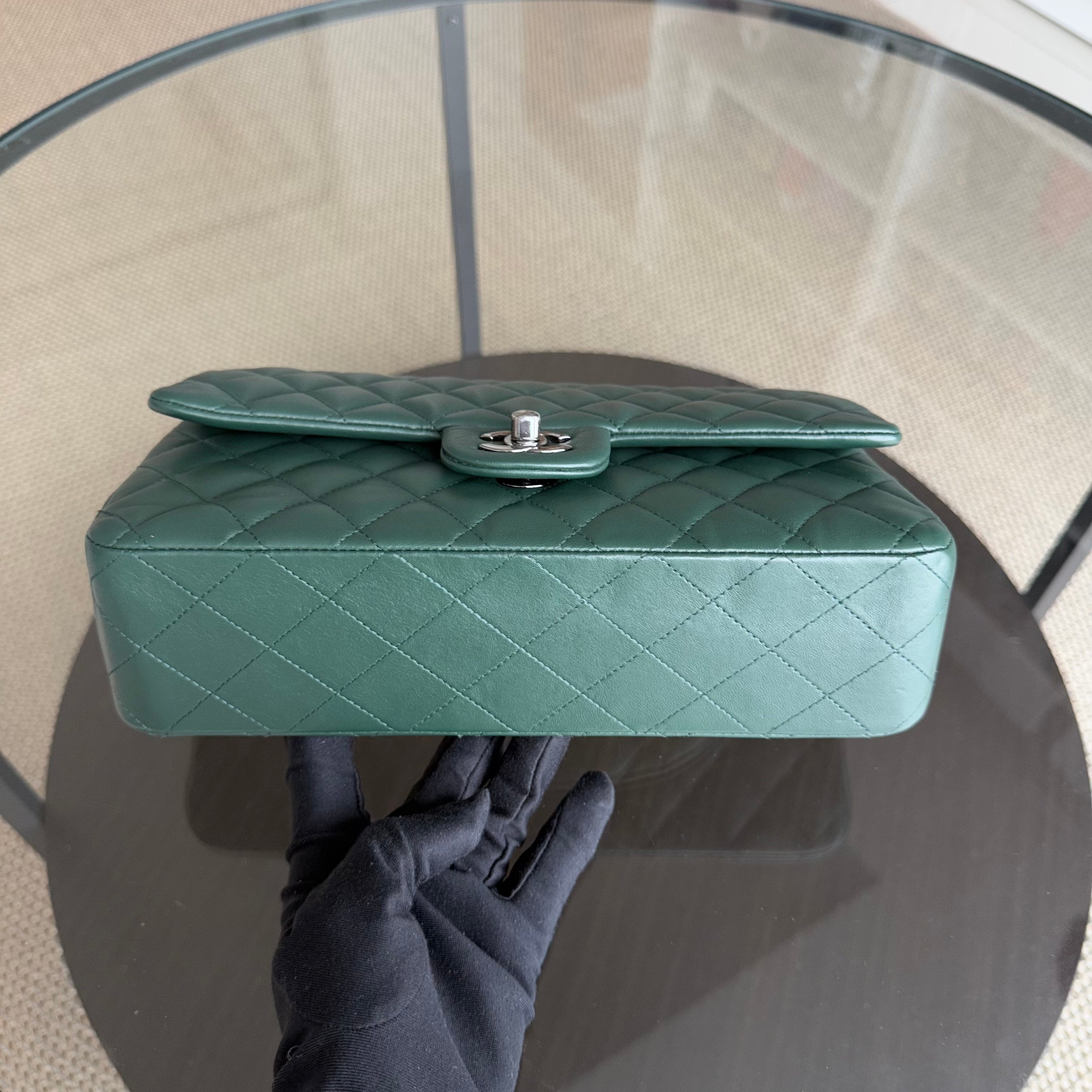 Chanel Classic Flap Medium - 25CM Quilted Lambskin Dark Green Silver Hardware Series 23