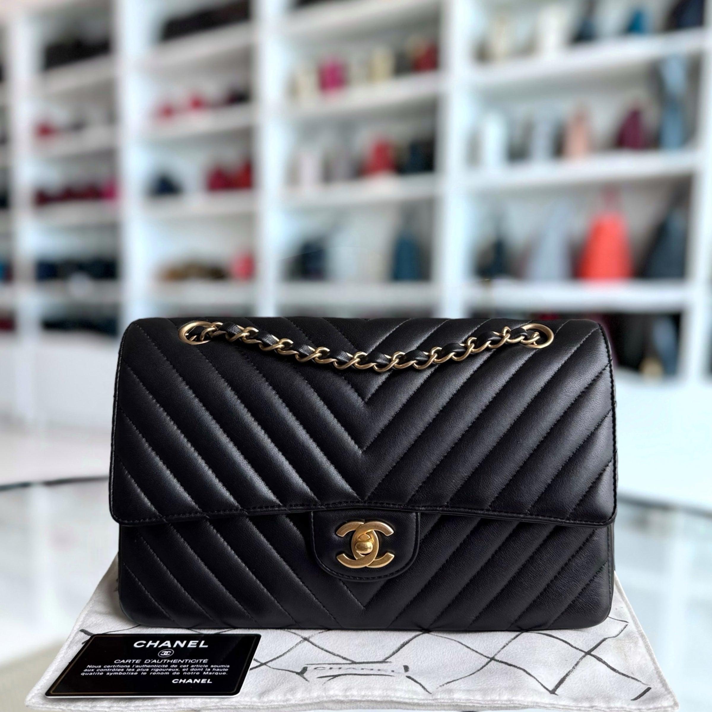 Chanel Classic Flap Medium - 25CM Chevron Lambskin Black Gold Hardware Series 27