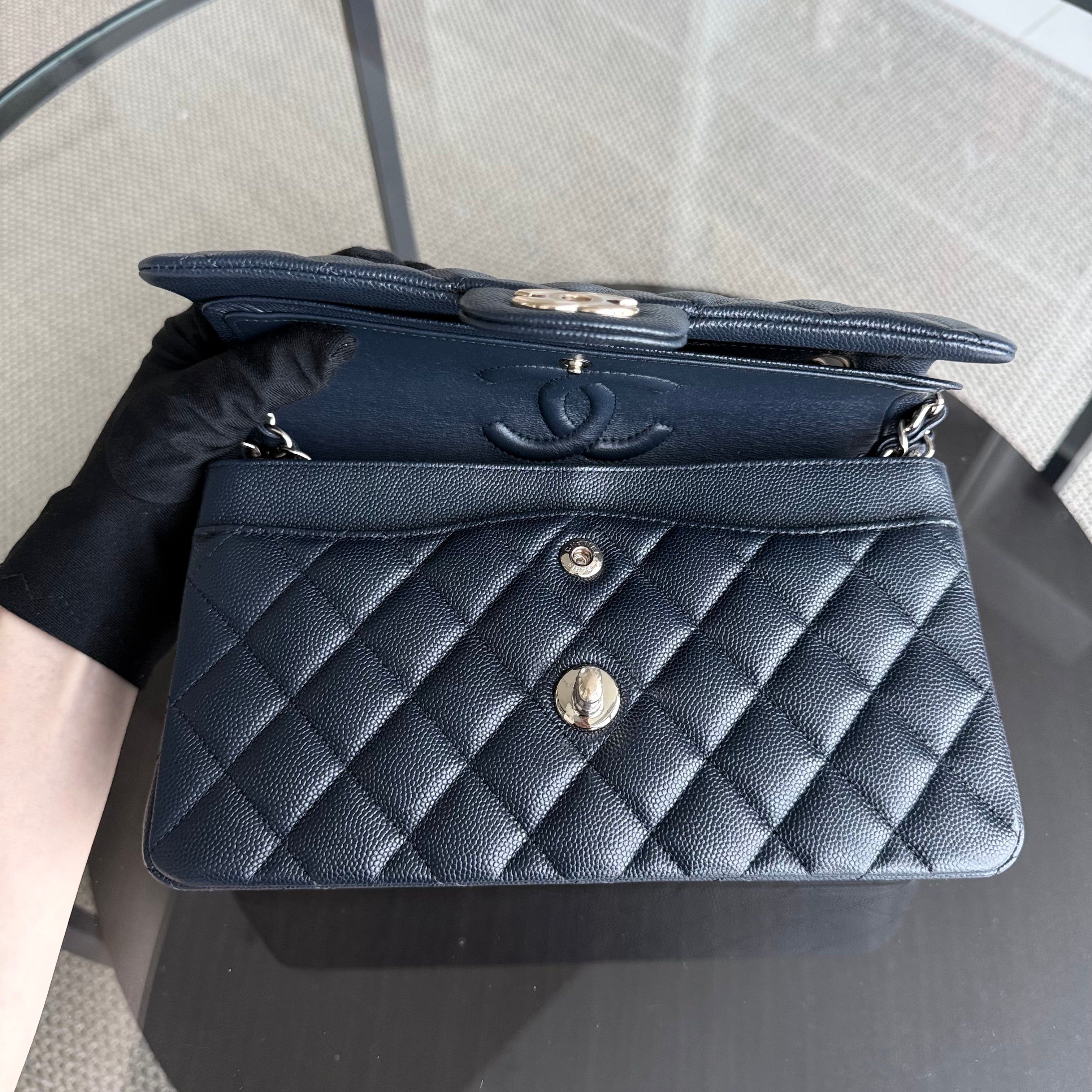 Full Set Chanel Classic Flap Small - Caviar 23CM Quilted Dark Midnight Blue Gold Hardware Series 30