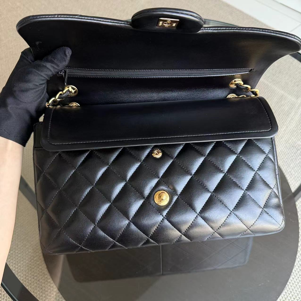 Chanel Classic Flap Jumbo - Double Flap 30CM Quilted Lambskin Black Golden Hardware Series 19