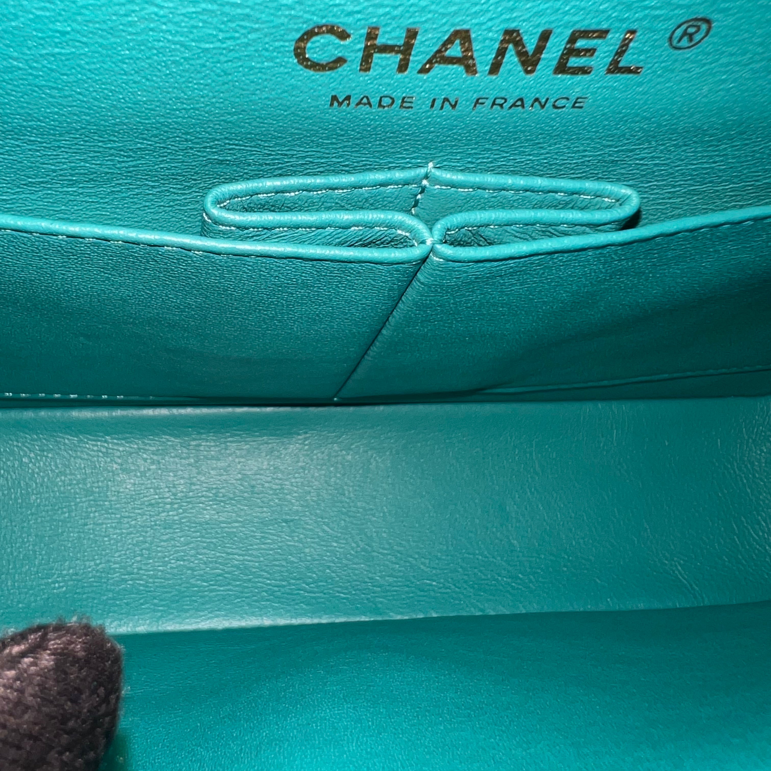 Chanel Classic Flap Medium - Caviar 25CM Quilted Cyan Blue Gold Hardware Series 23