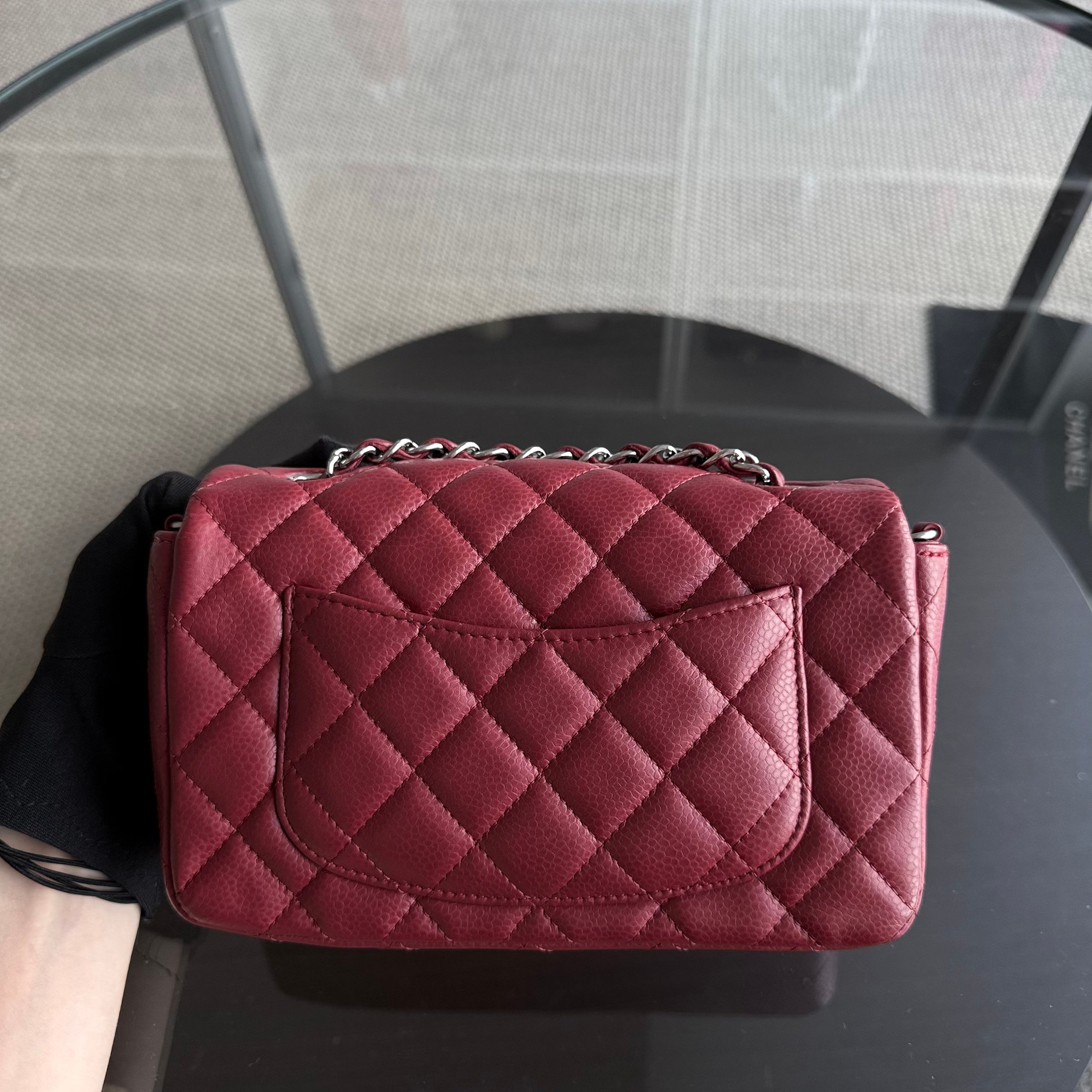 Chanel Classic Flap Mini - Caviar 20CM Quilted Dark Red Burgundy Silver Hardware Series 17