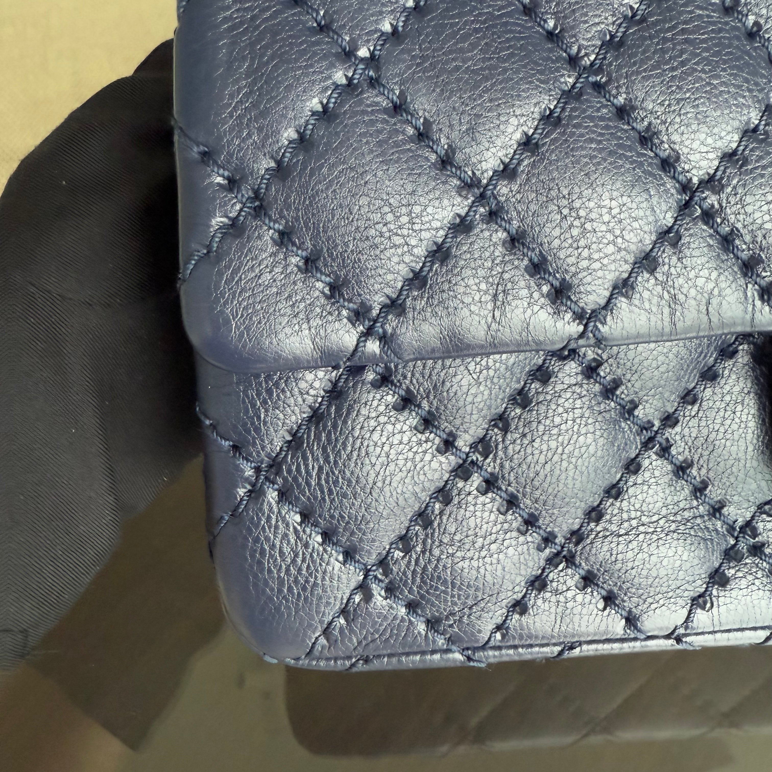 Chanel 2.55 225 Reissue - Small 24CM Quilted Grained Calfskin Dark Blue Ruthenium Silver Hardware Series 22