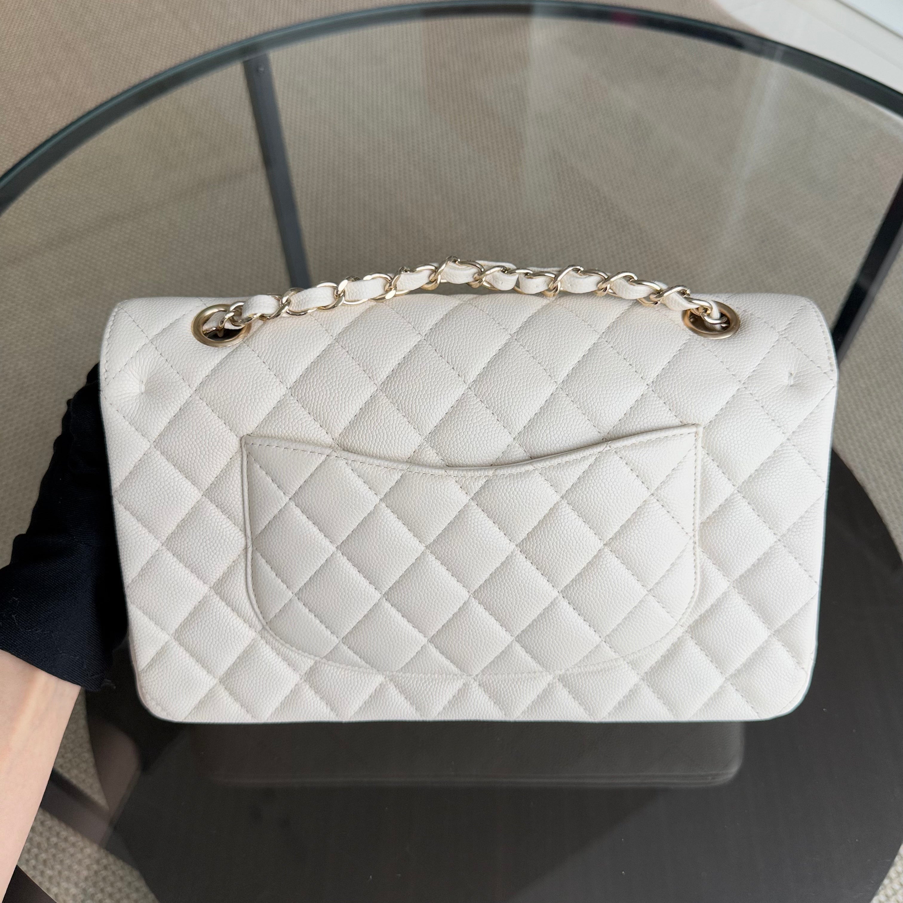 Chanel Classic Flap Medium - Caviar 25CM Quilted Cream White Gold Hardware Series 23