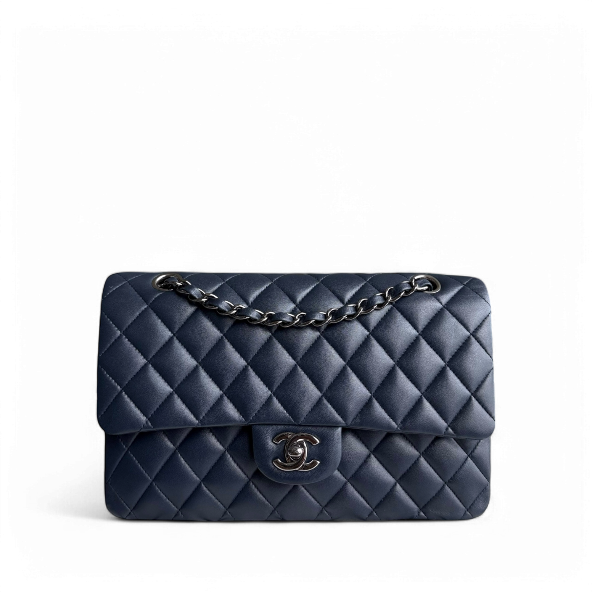 Chanel Classic Flap Medium - 25CM Quilted Lambskin Dark Midnight Blue Silver Hardware Series 18