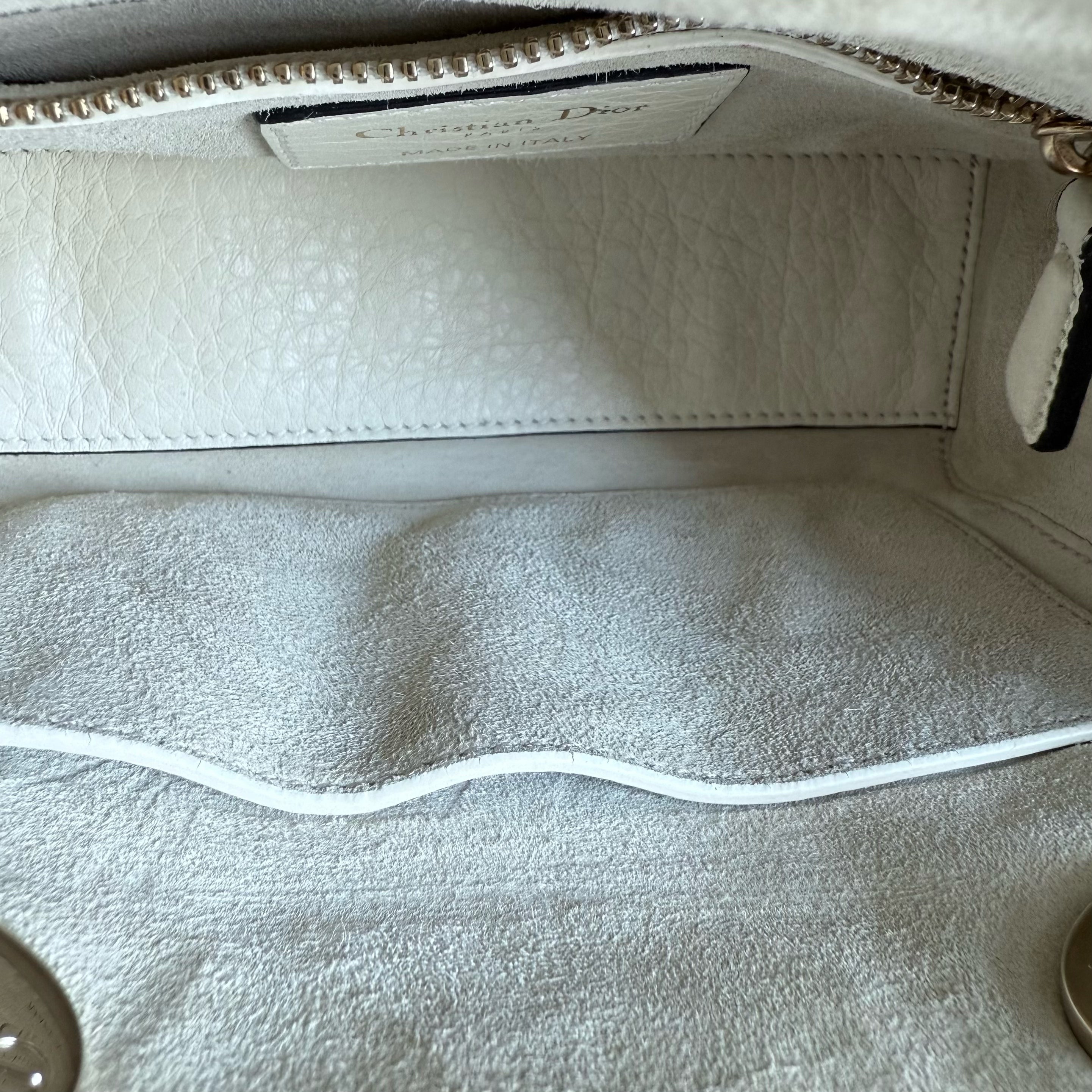 Dior Lady Mini - Grained Calfskin Cannage White Gold Hardware