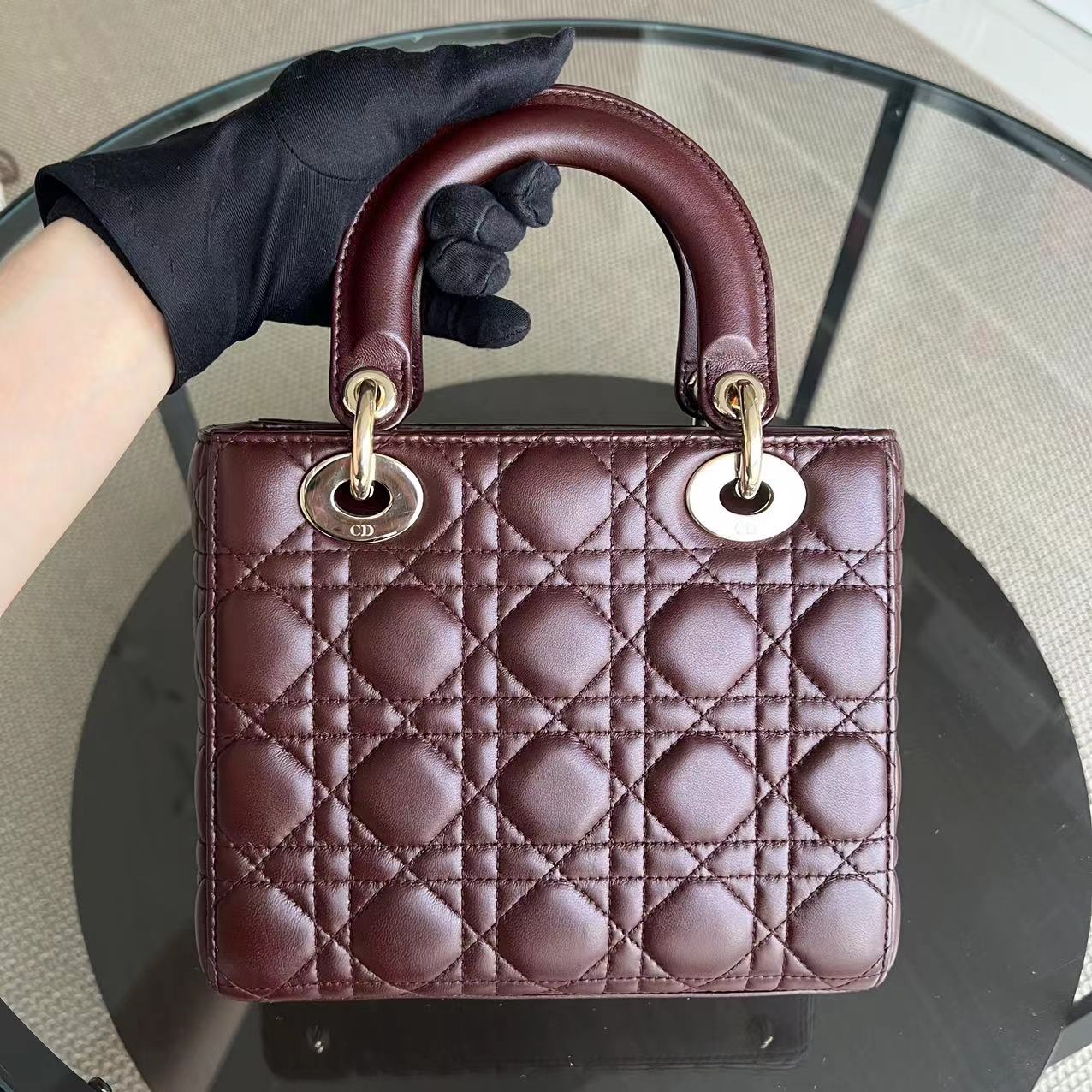 Lady Small Cannage Lambskin ABC MYABC Burgundy Golden Hardware