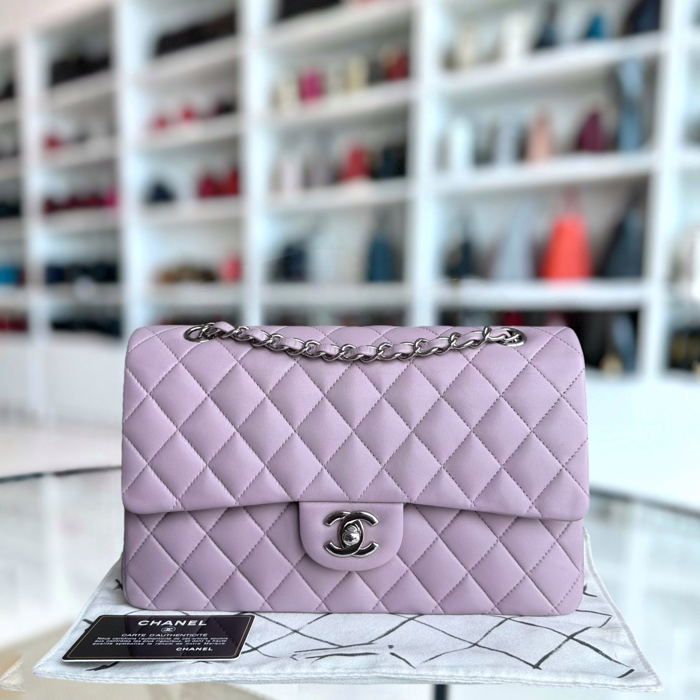 Chanel Classic Flap Medium - 25CM Quilted Lambskin Light Purple Silver Hardware Series 17