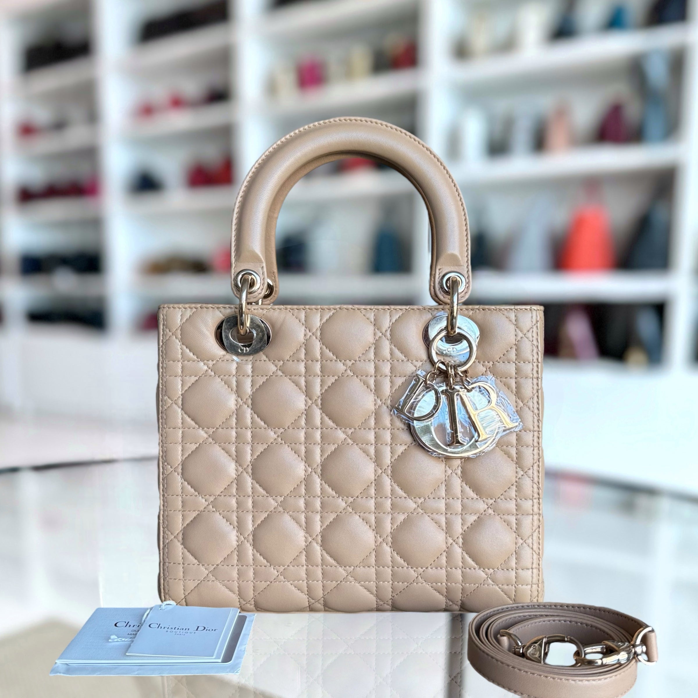 Dior Lady Medium - Cannage Lambskin Beige Gold Hardware