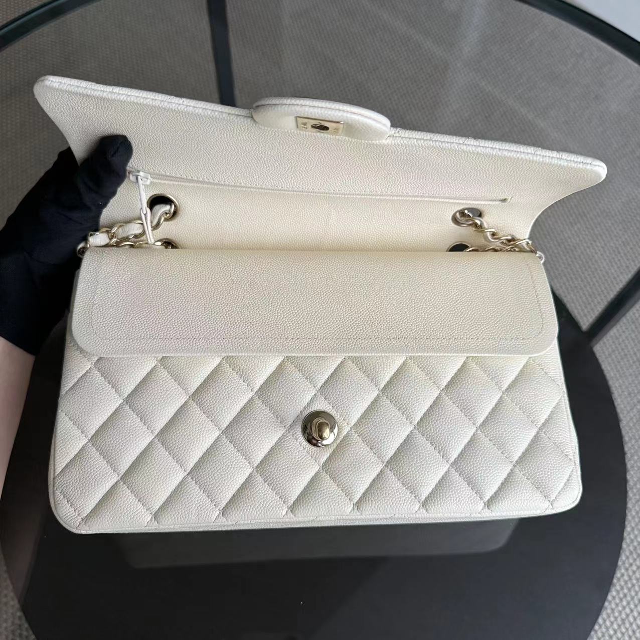 Chanel Classic Flap Medium - Caviar Quilted 25CM Cream White Gold Hardware Series 27