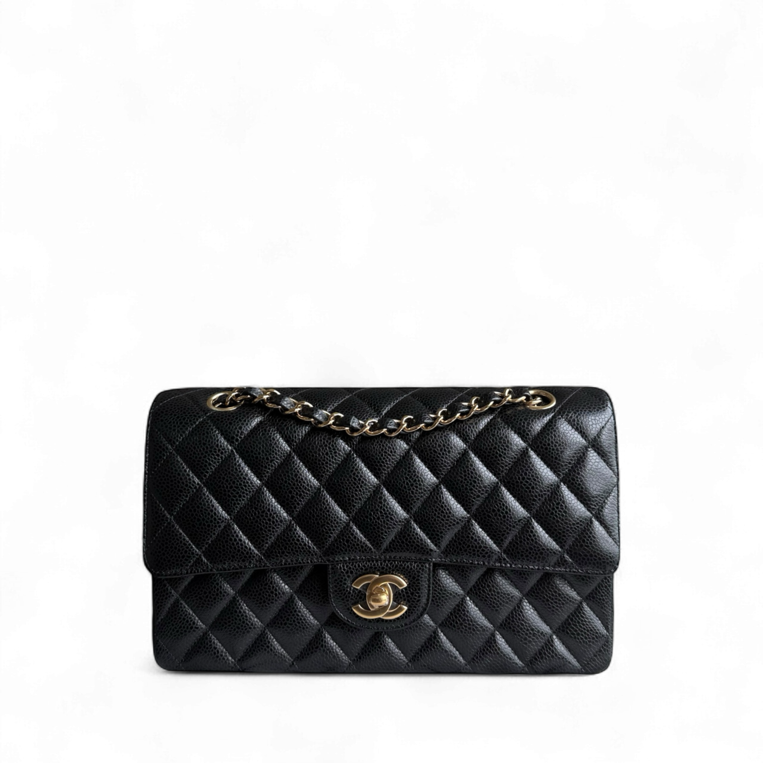 Chanel Classic Flap Medium - Caviar 25CM Quilted Grained Calfskin Black Gold Hardware Series 24