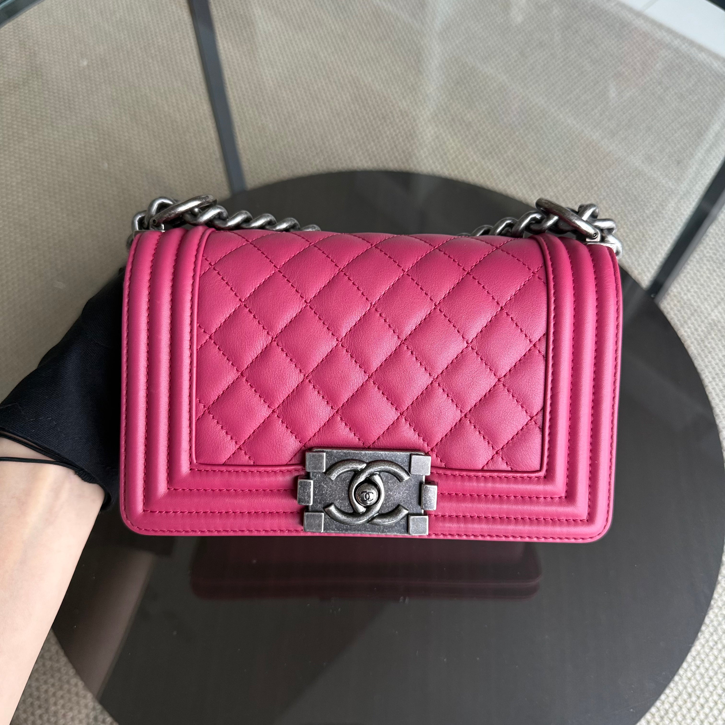 Chanel Boy Small - 20CM Quilted Calfskin Hot Pink Ruthenium Silver Hardware Series 26