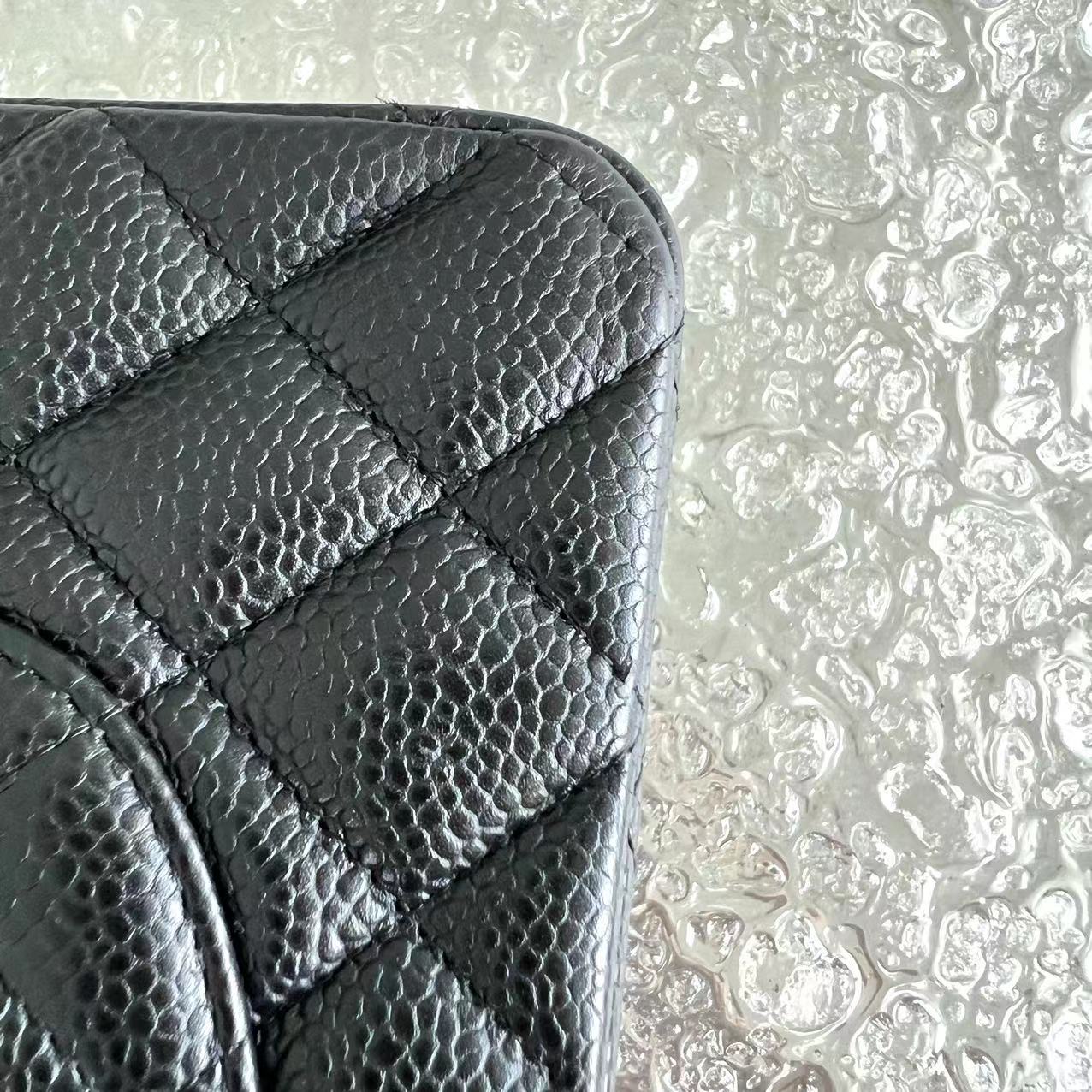 Caviar Double Flap Quilted Calfskin Black Silver Hardware Series 14