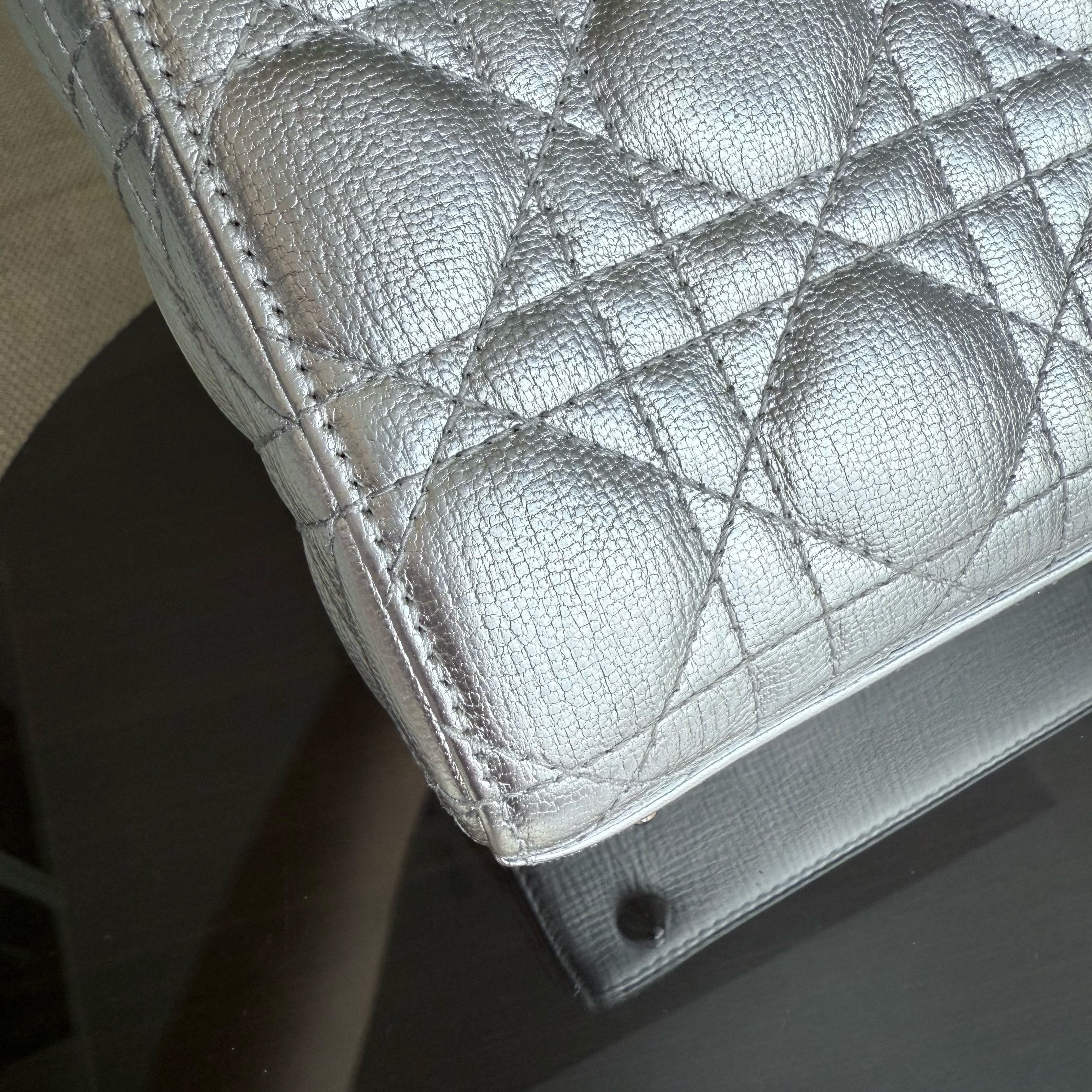 Dior Lady Small - Cannage Metallic Calfskin Silver Silver Hardware