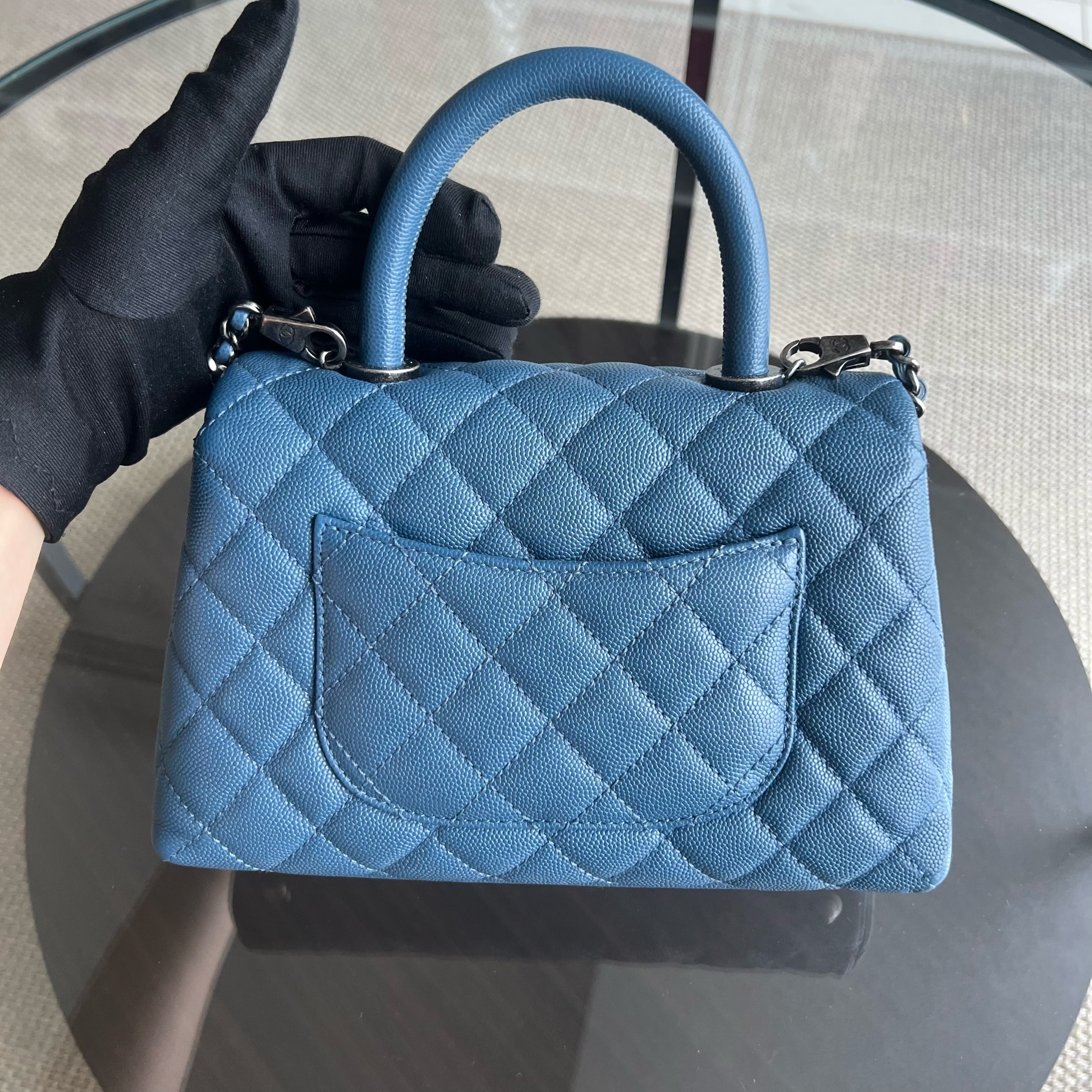 Chanel Coco Handle Small - Caviar Quilted Blue Ruthenium Silver Hardware Series 23