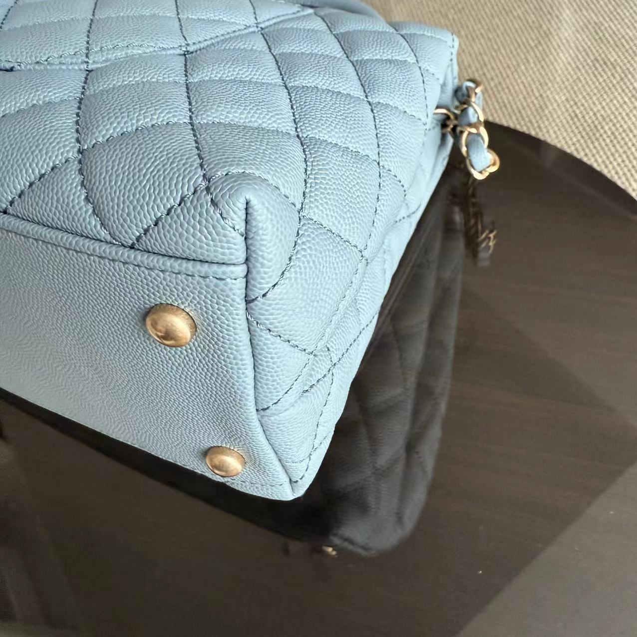 *Receipt, Full Set* Chanel Coco Handle Medium - Caviar 29CM Quilted Sky Blue Gold Hardware Series 27