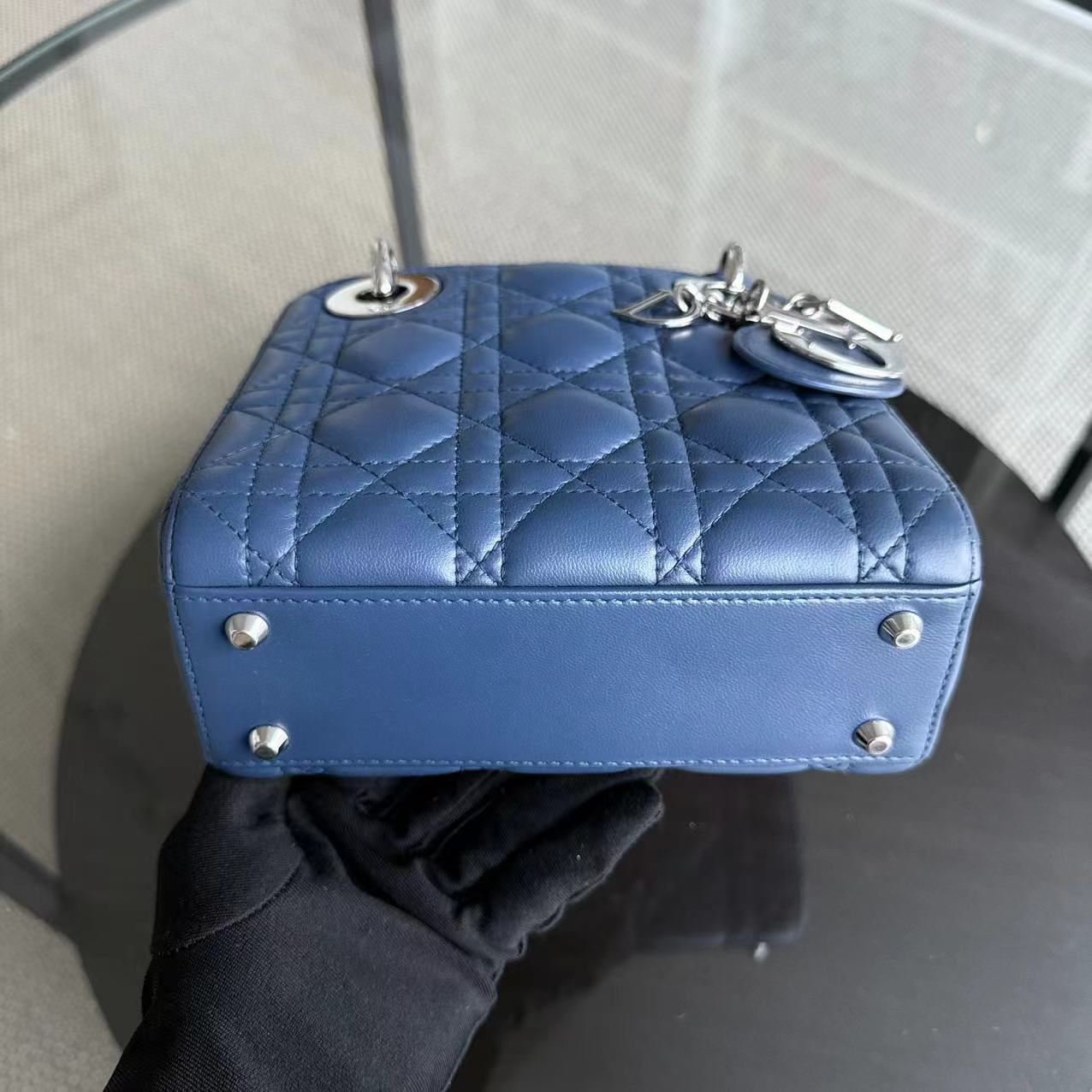 Dior Lady Mini Bag - Cannage Lambskin Blue Adjustable Strap Silver Hardware