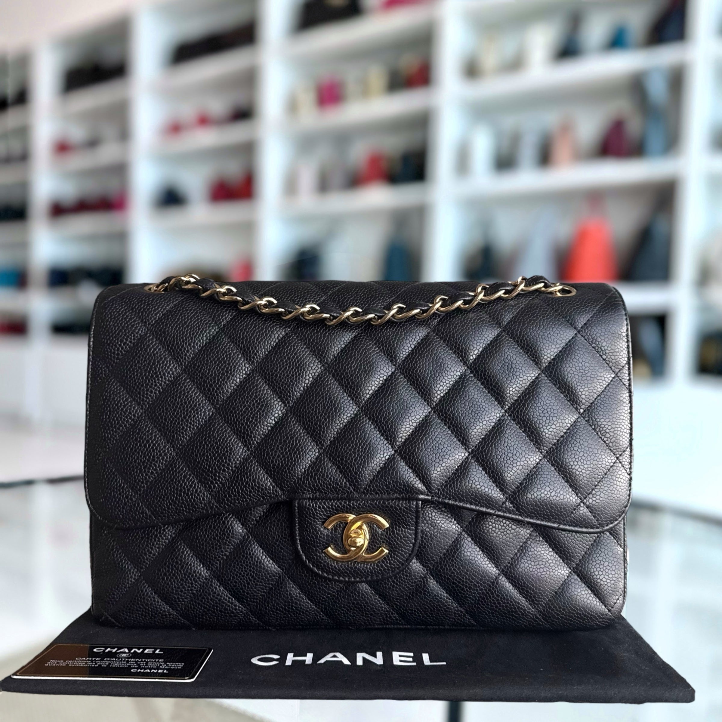 Chanel Classic Flap Jumbo - Caviar Double Flap 30CM Quilted Black Gold Hardware 15