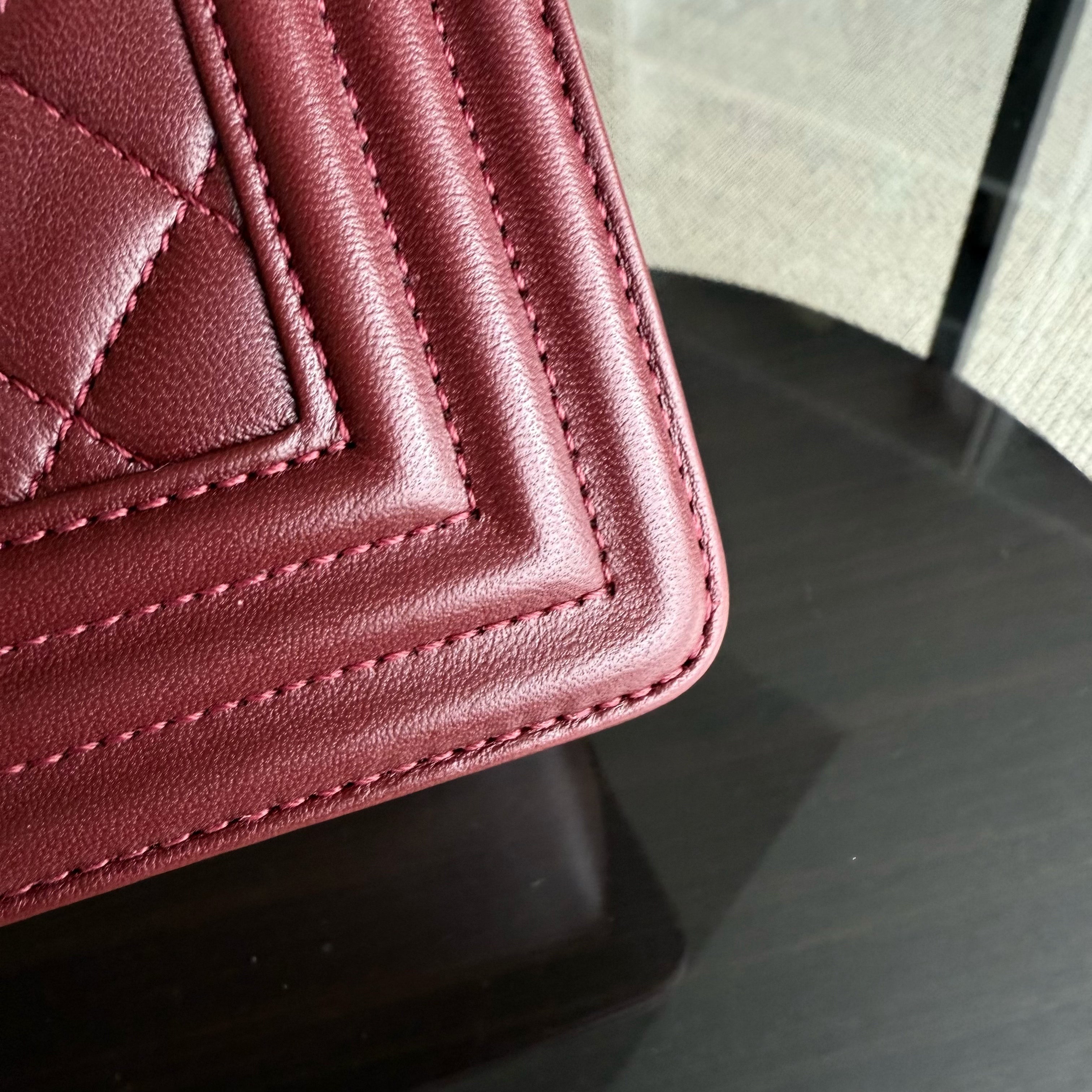 Chanel Boy Small - 20CM Quilted Lambskin Burgundy Dark Red Gold Harwdare Series 22