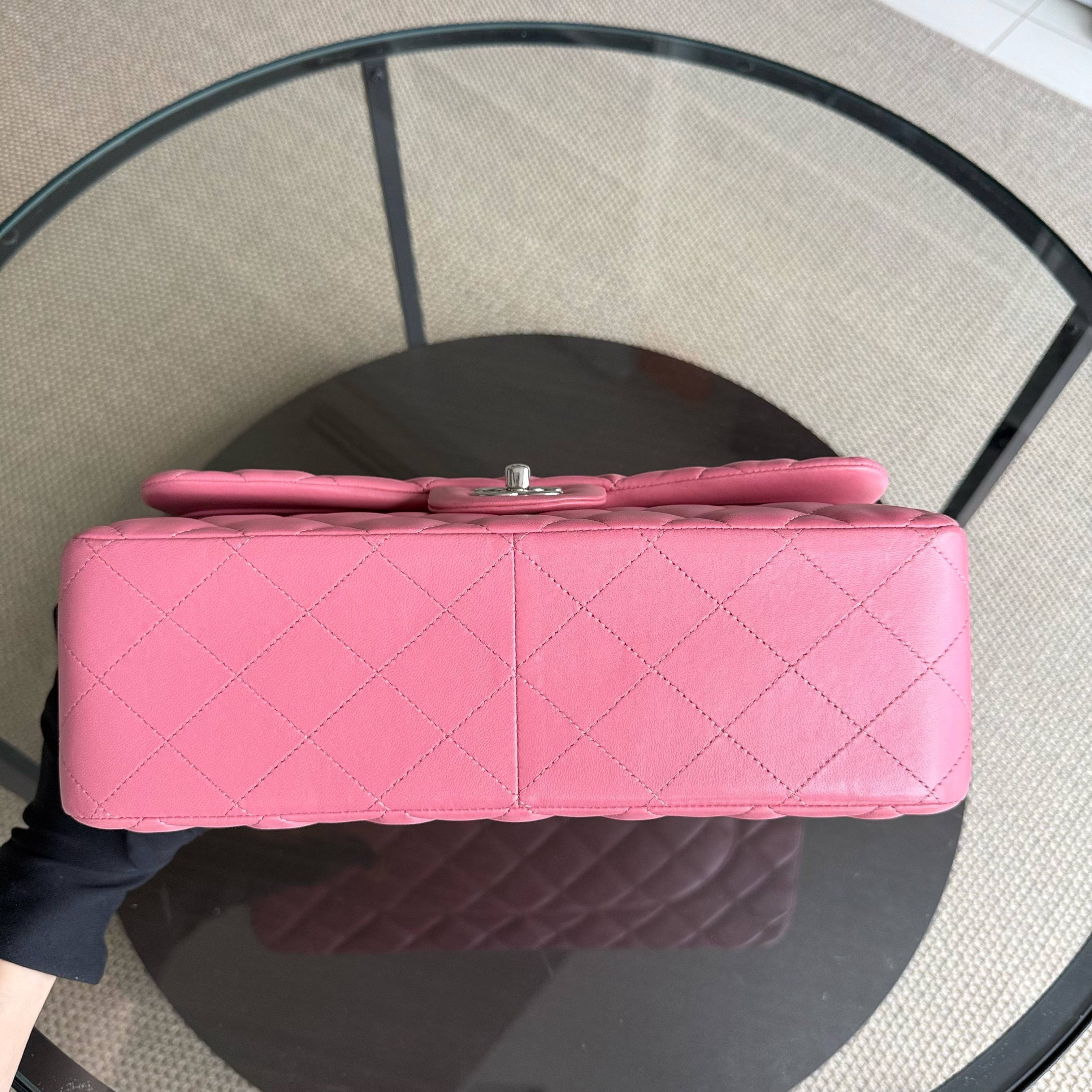 Chanel Classic Flap Jumbo - Double Flap 30CM Quilted Lambskin Sakura Pink Silver Hardware