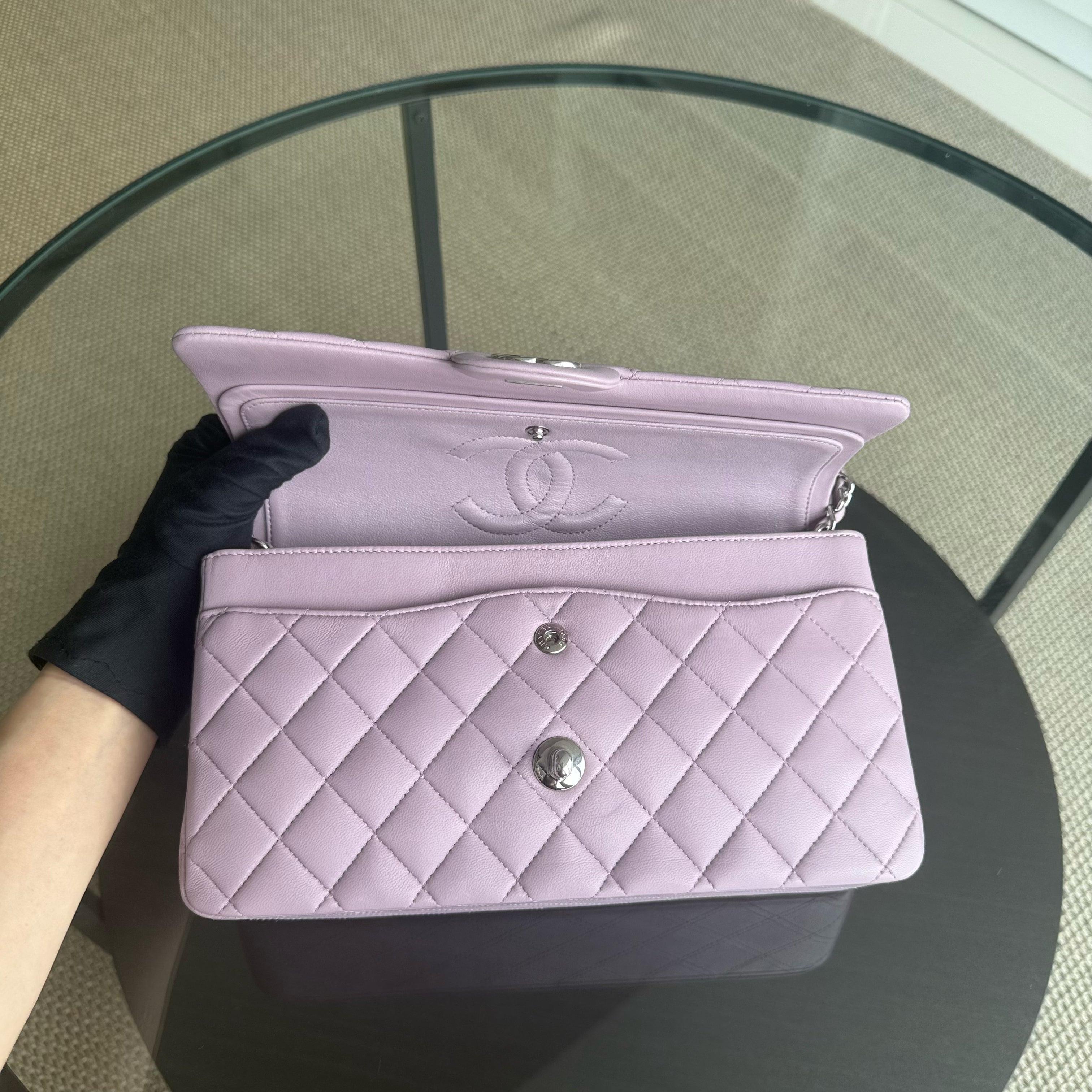 Chanel Classic Flap Medium - 25CM Quilted Lambskin Light Purple Silver Hardware Series 17