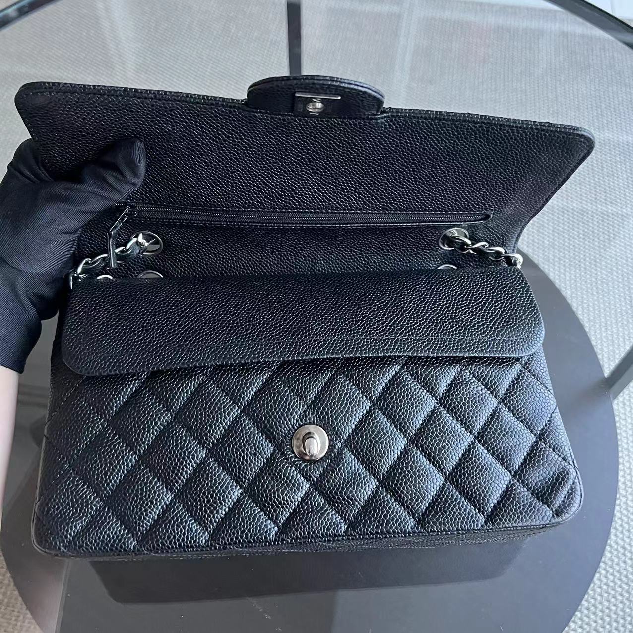 Chanel Classic Flap Medium - Caviar Quilted Grained Calfskin Black Silver Hardware Series 13