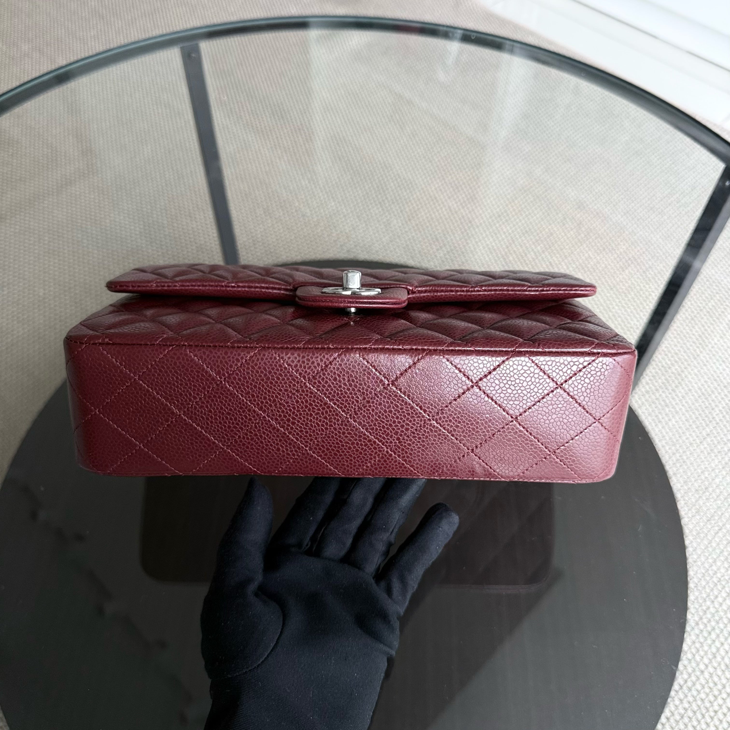Chanel Classic Flap Medium - Caviar 25CM Quilted Burgundy Dark Red Silver Hardware Series 15