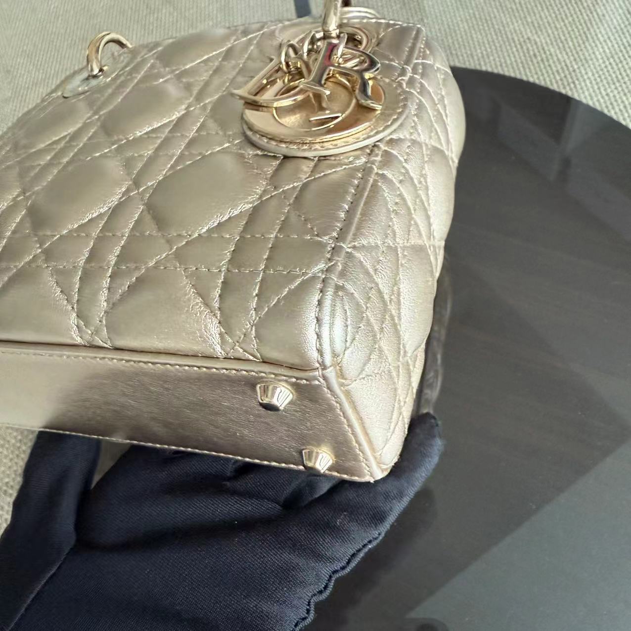 Dior Lady Mini - Lambskin Metallic Cannage Gold Hardware