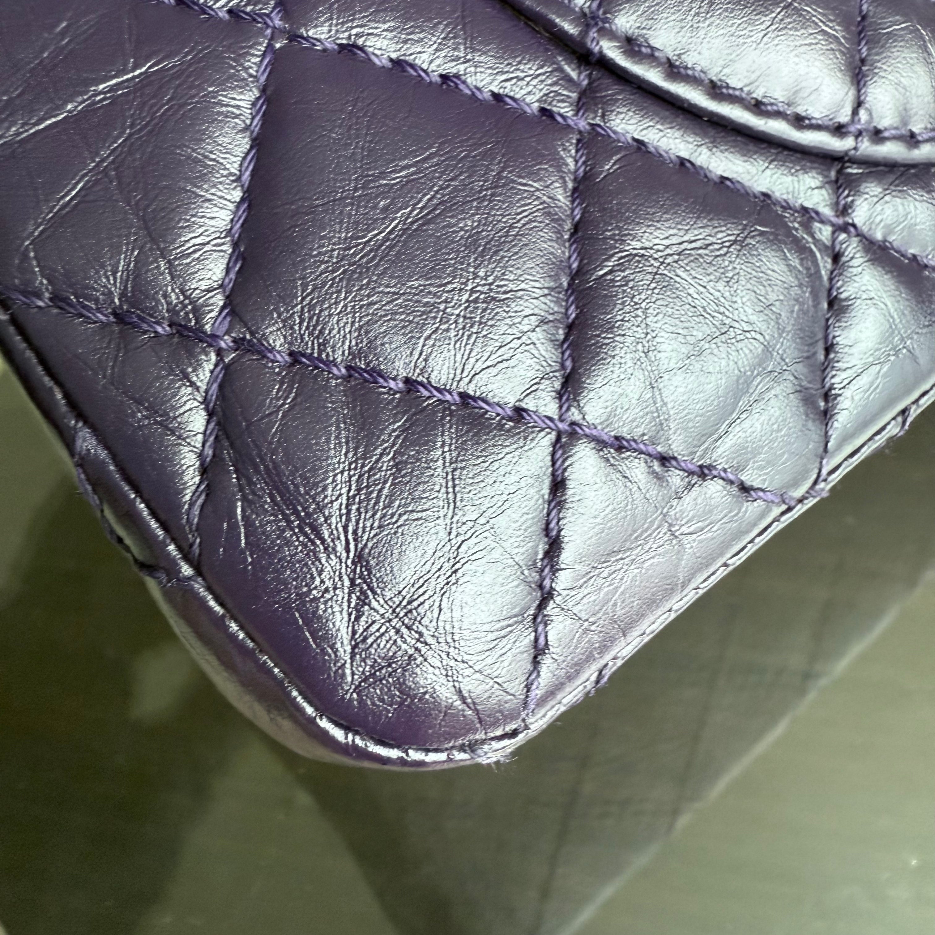 Chanel 2.55 Reissue 224 - Quilted Aged Calfskin Dark Violet Purple Aged Silver Hardware Series 17