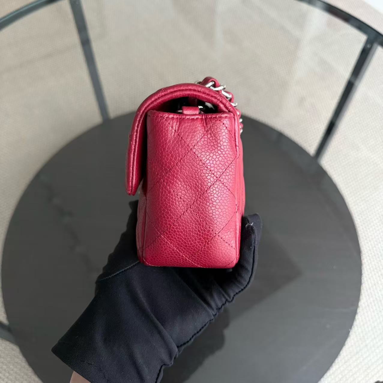 Chanel Classic Flap Mini - Caviar 20CM Quilted Dark Red Silver Hardware Series 17