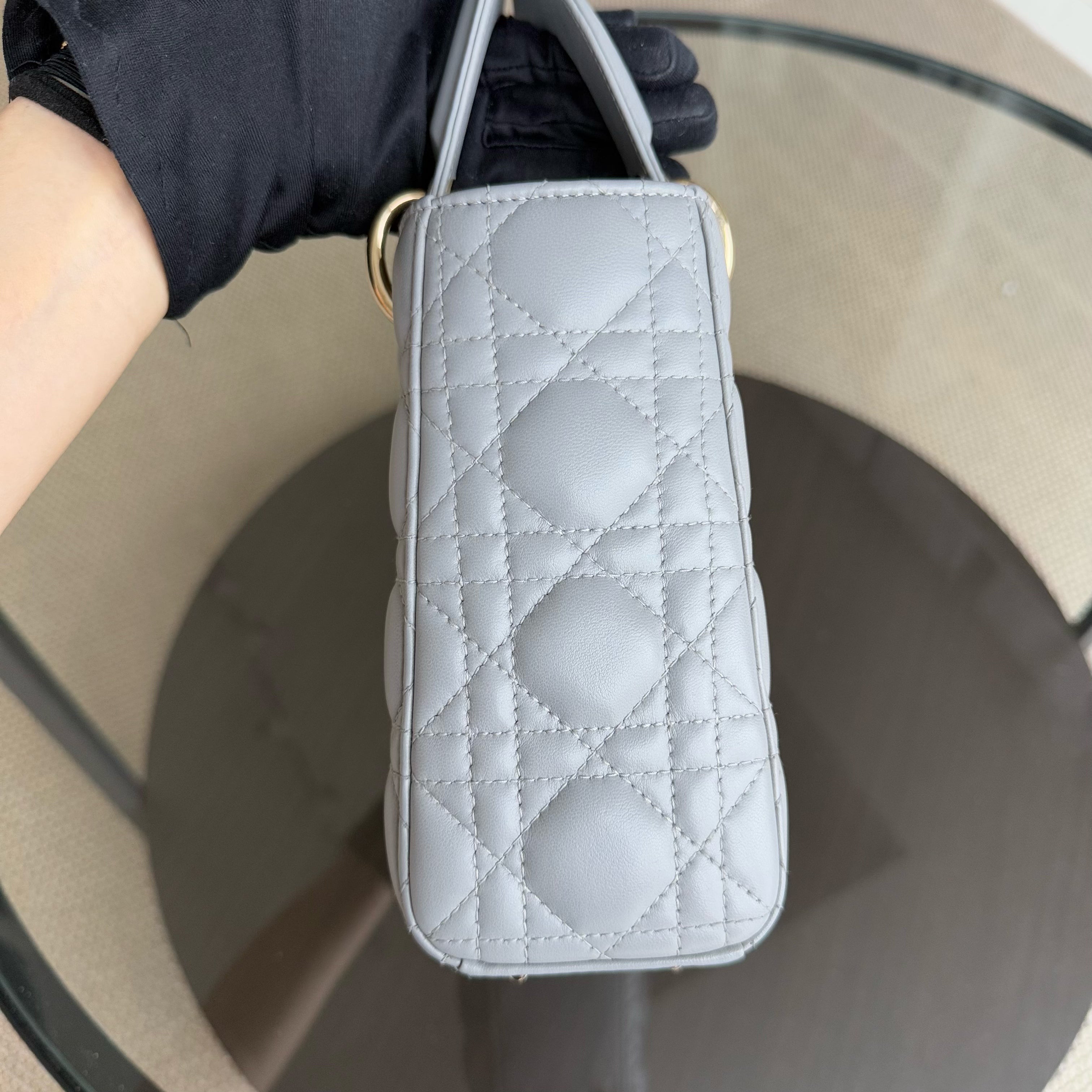 Dior Lady Small - Cannage Lambskin Grey Gray Gold Hardware