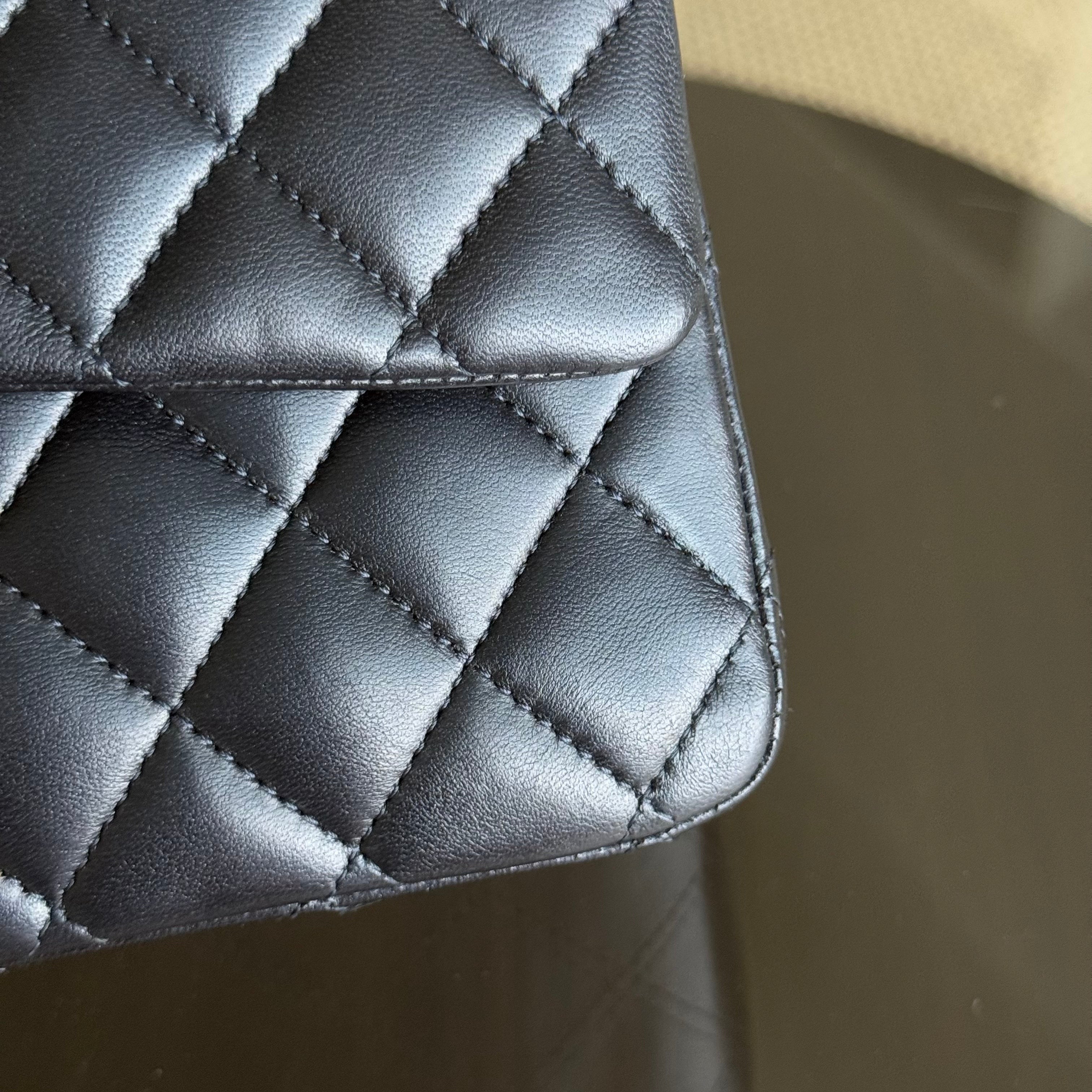 Chanel Classic Flap Medium - 25CM Quilted Lambskin Iridescent Midnight Dark Blue Silver Hardware Series 24