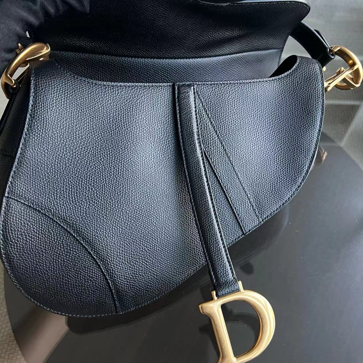 Dior Saddle Medium Grained Calfskin Black Golden Hardware Shoulder Bag