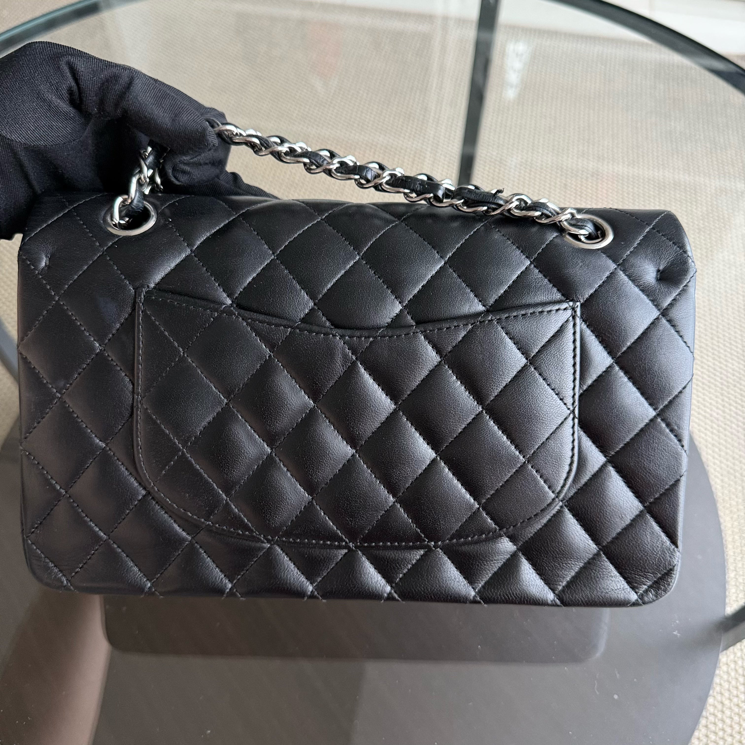 Chanel Classic Flap Medium - 25CM Quilted Lamsbkin Black Silver Hardware Series 10