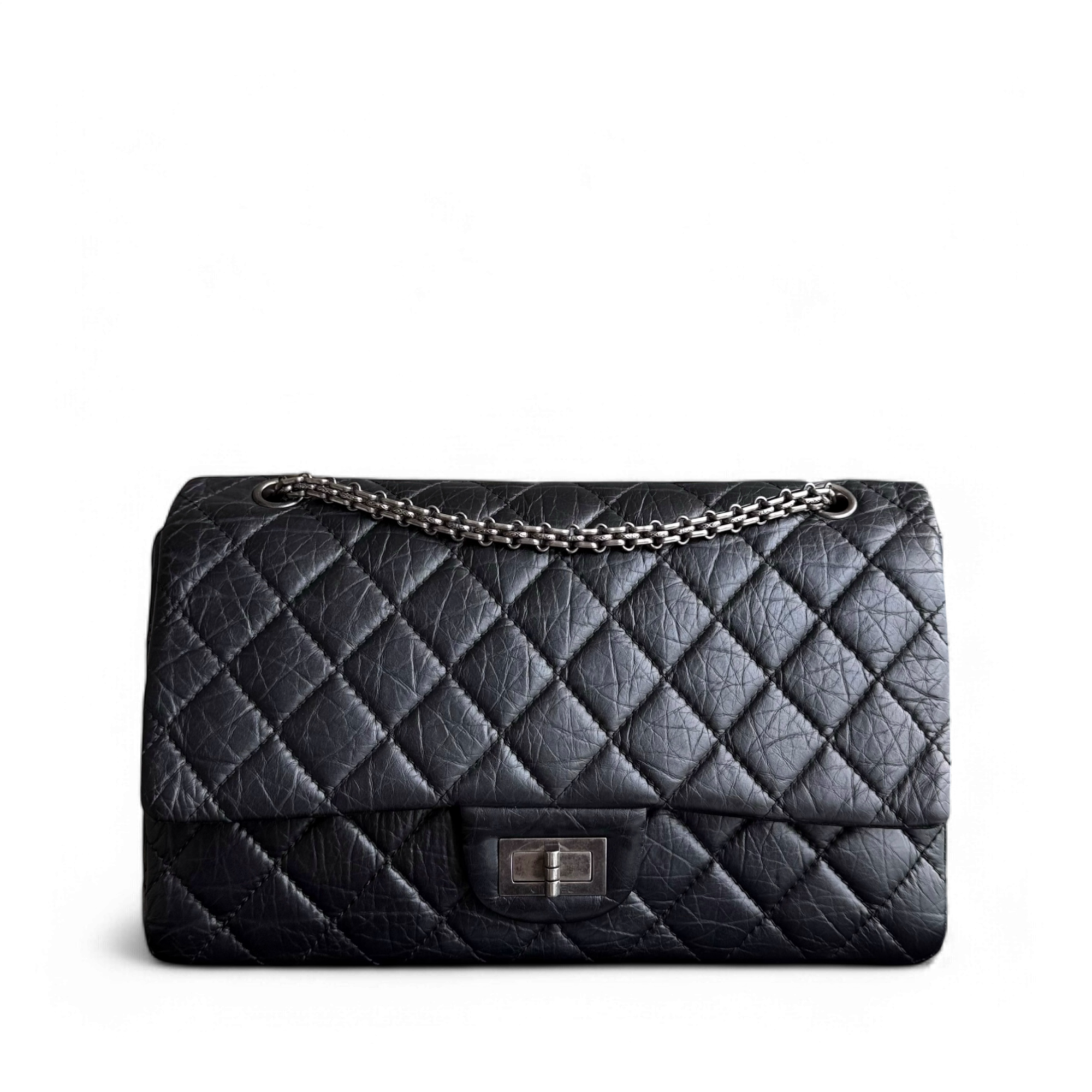 Chanel 2.55 Reissue 227 - Aged Calfskin Quilted Black Ruthenium Silver Hardware Series 13