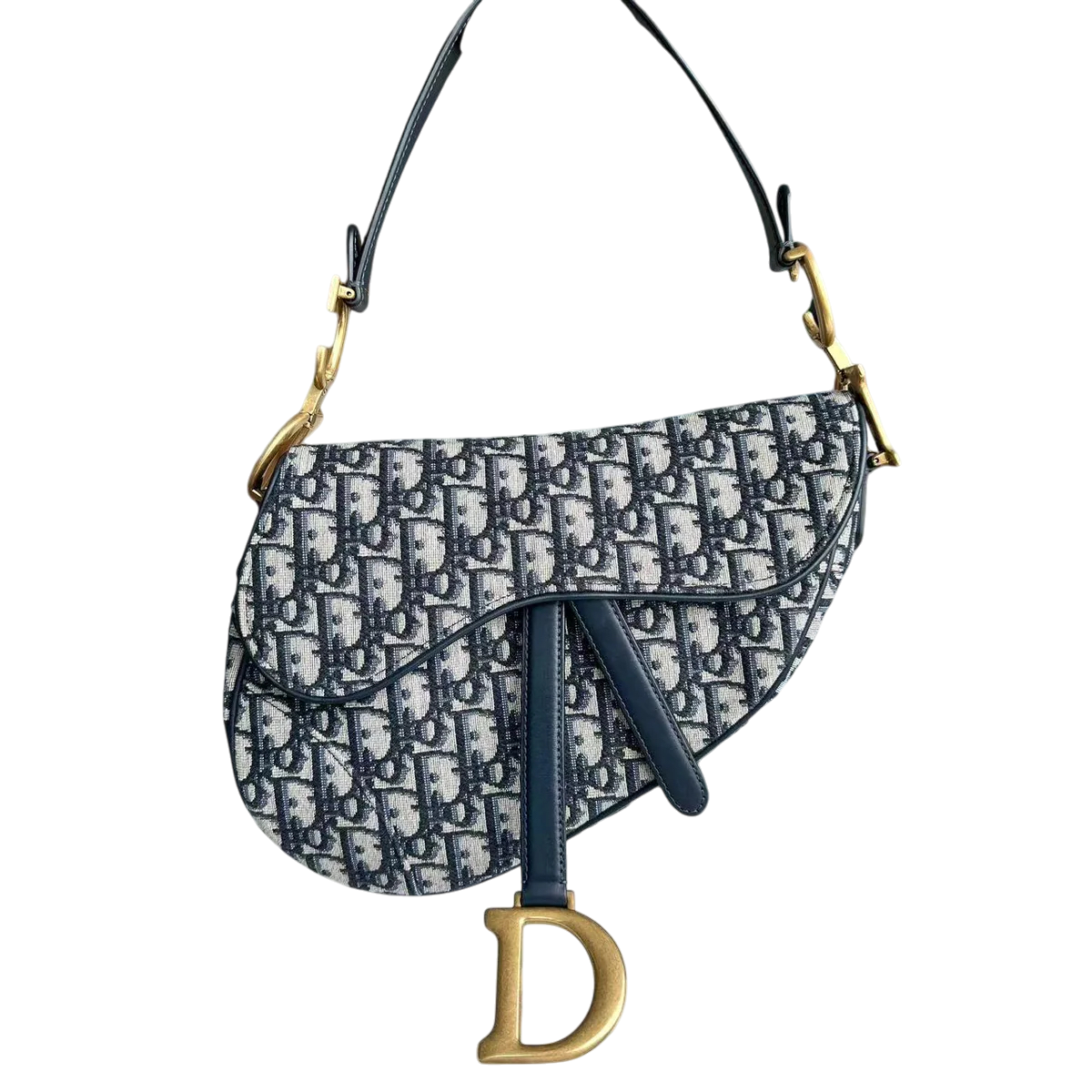 Dior Saddle Medium - Oblique Canvas Dark Blue Aged Gold Hardware