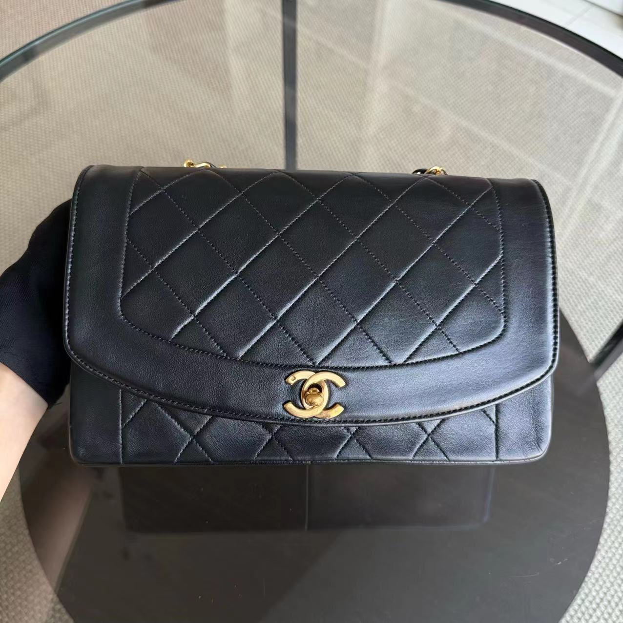 Chanel Diana Bag Vintage Quilted Lambskin Black Golden Hardware Series 2