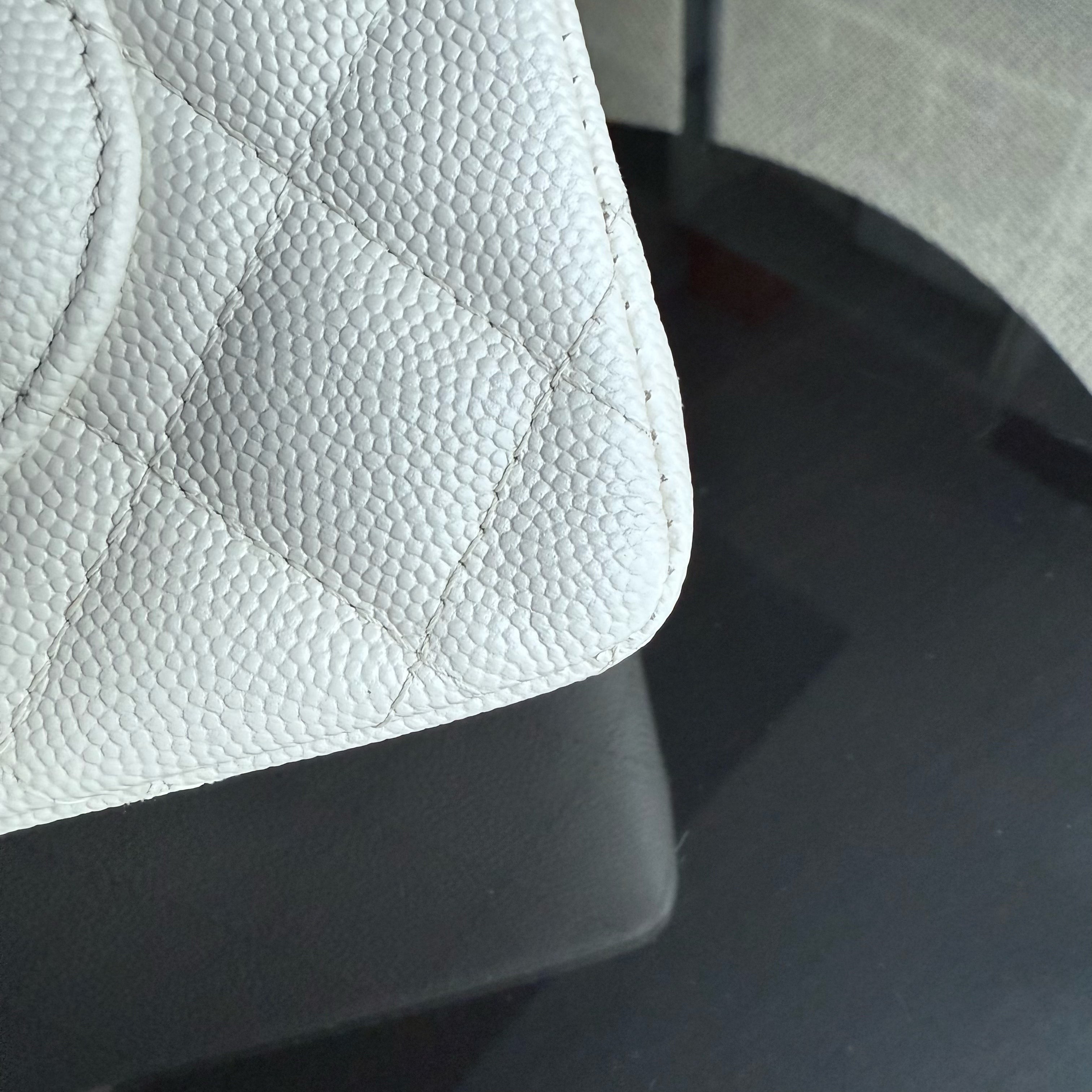Chanel Classic Flap Small - Caviar 23CM Quilted Grained Calfskin White Light Gold Hardware Microchipped