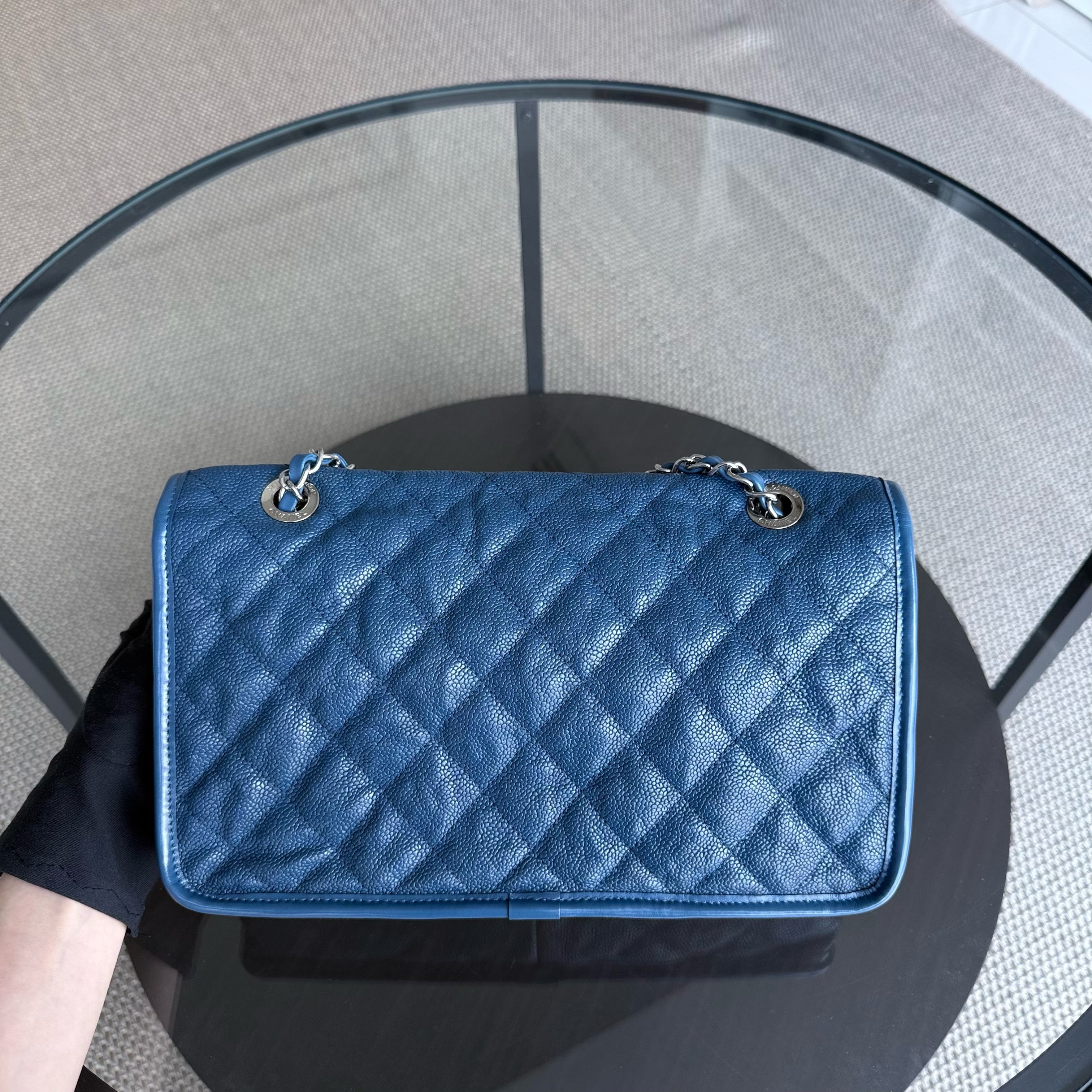 Chanel French Riviera Medium - Caviar Quilted Blue Silver Hardware Series 15